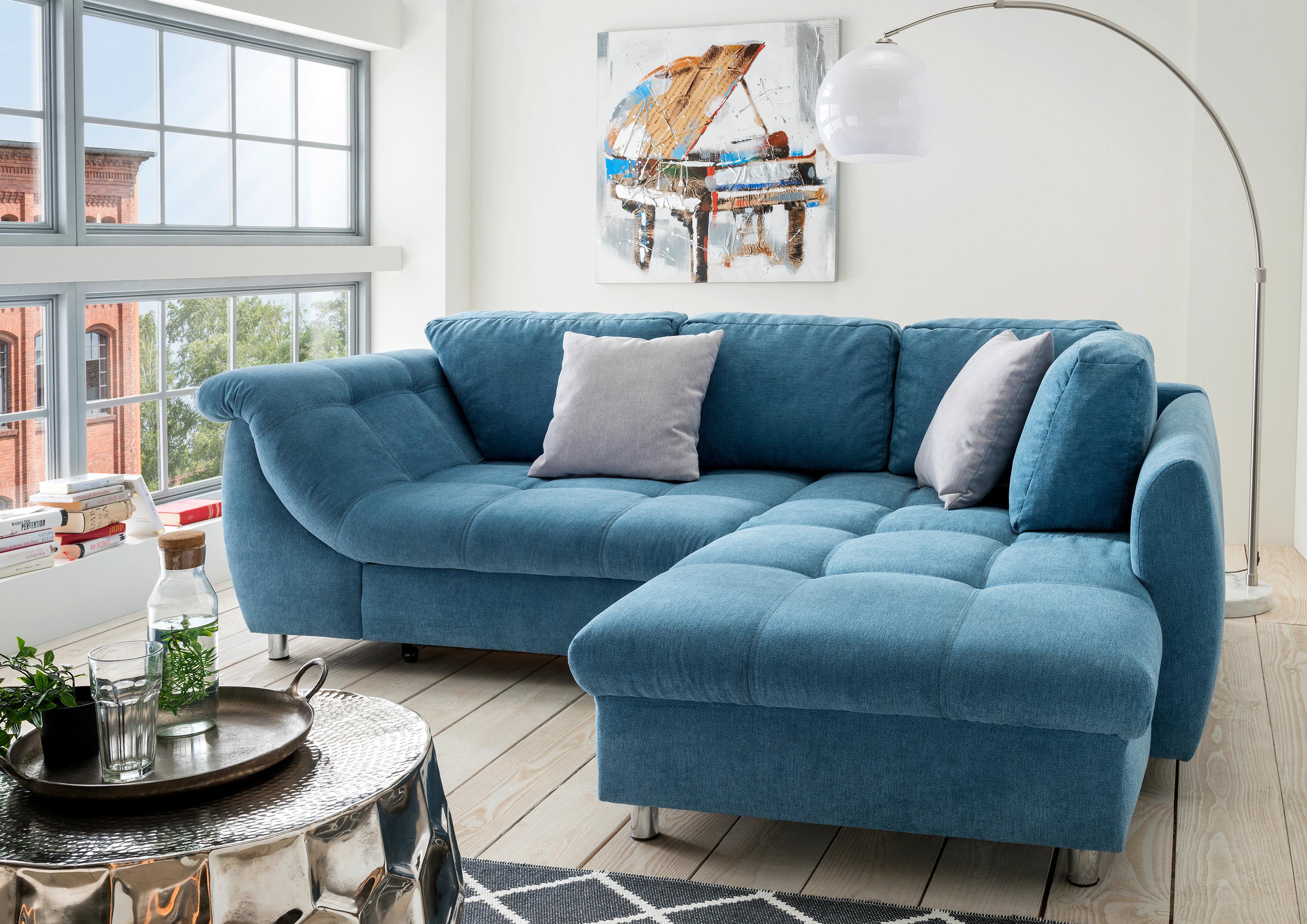 Sedežna Garnitura Agira, Modra, Ležišče - barve kroma/srebrne barve, Design, tekstil (250/190cm) - Modern Living