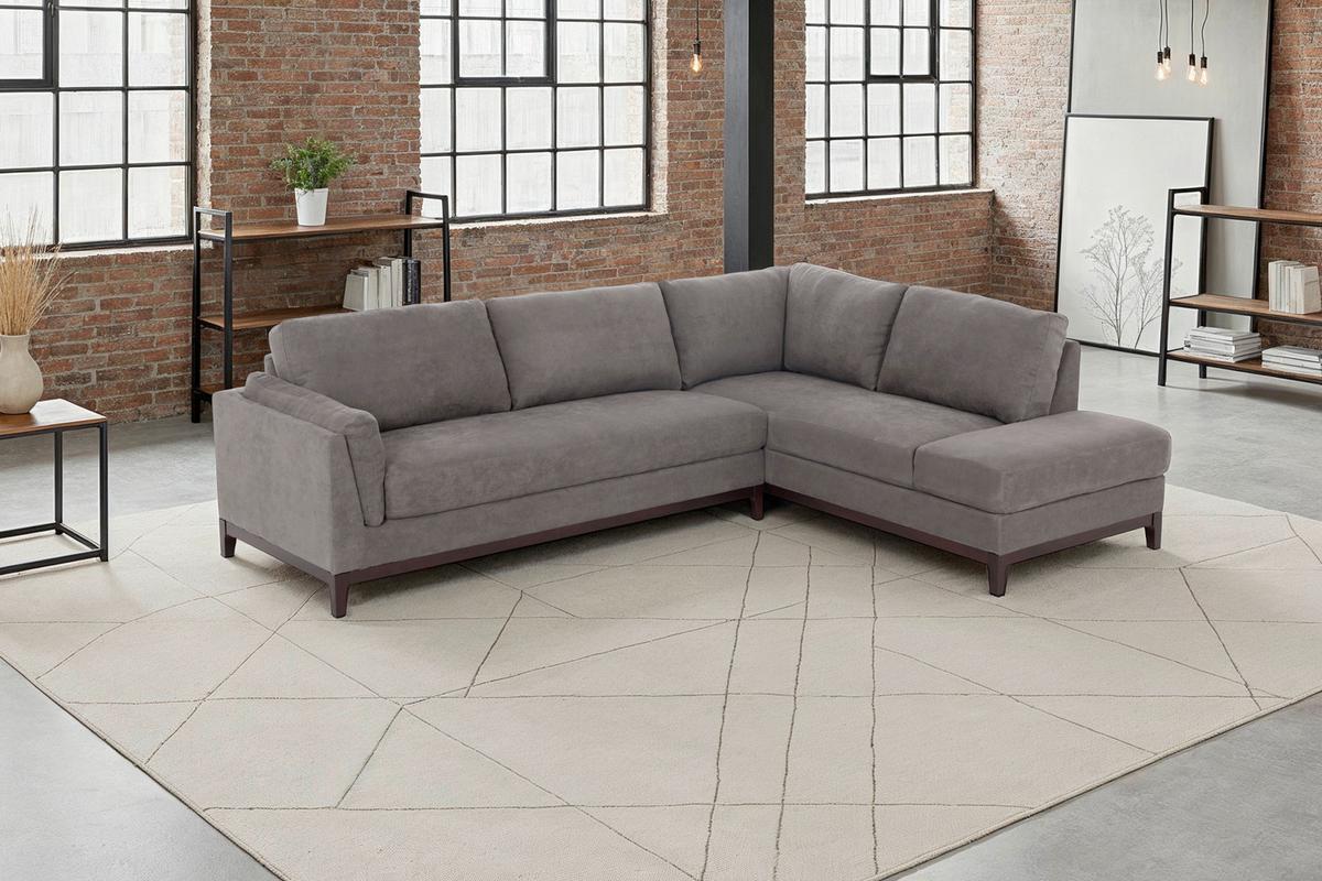 NAROŻNIK BRISTOL - szary/brązowy, Basics, tkanina/drewno (278/210cm) - MID.YOU