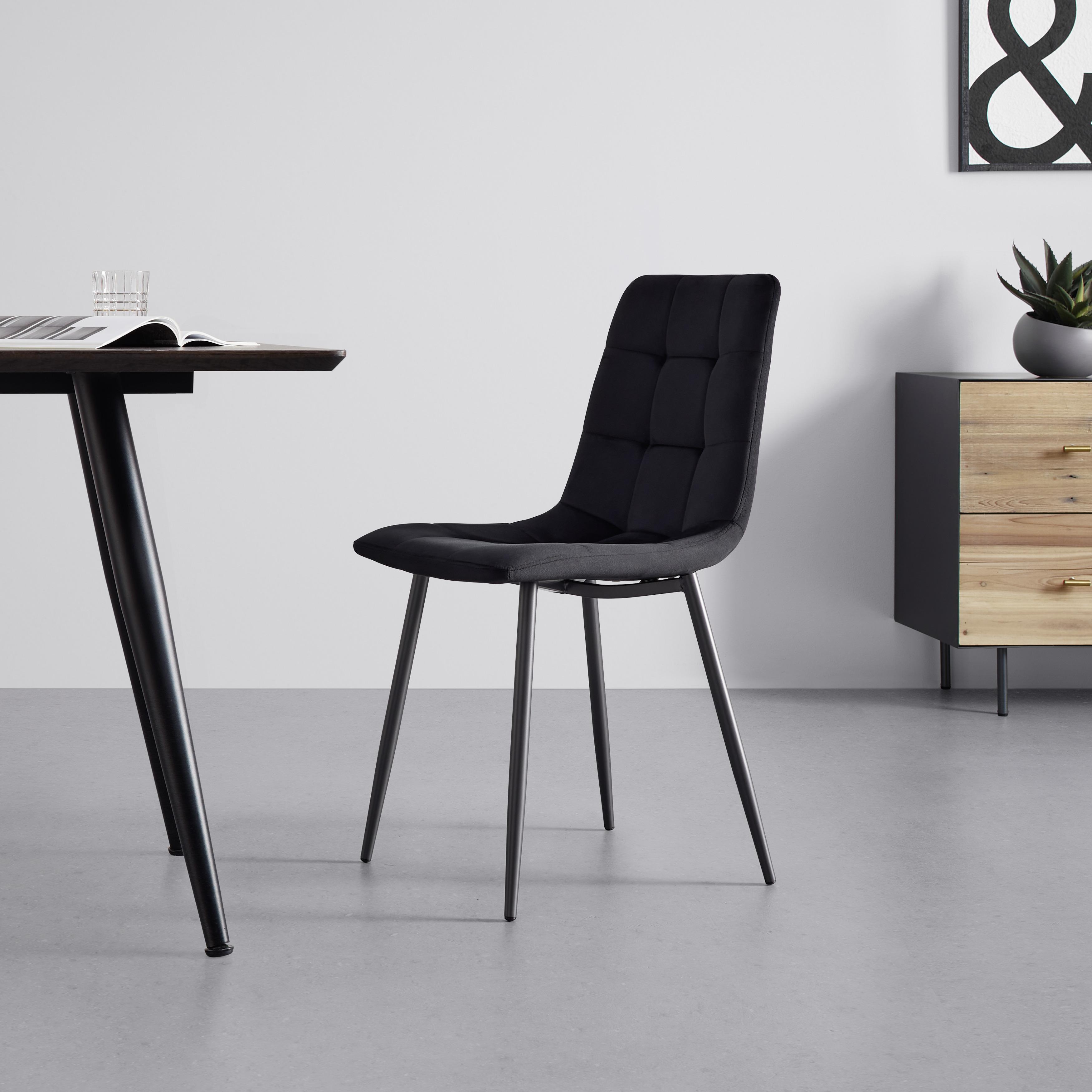 Stuhl "Ria", Samtbezug, schwarz, Gepolstert - Schwarz, MODERN, Textil/Metall (43,5/87/54cm) - Bessagi Home