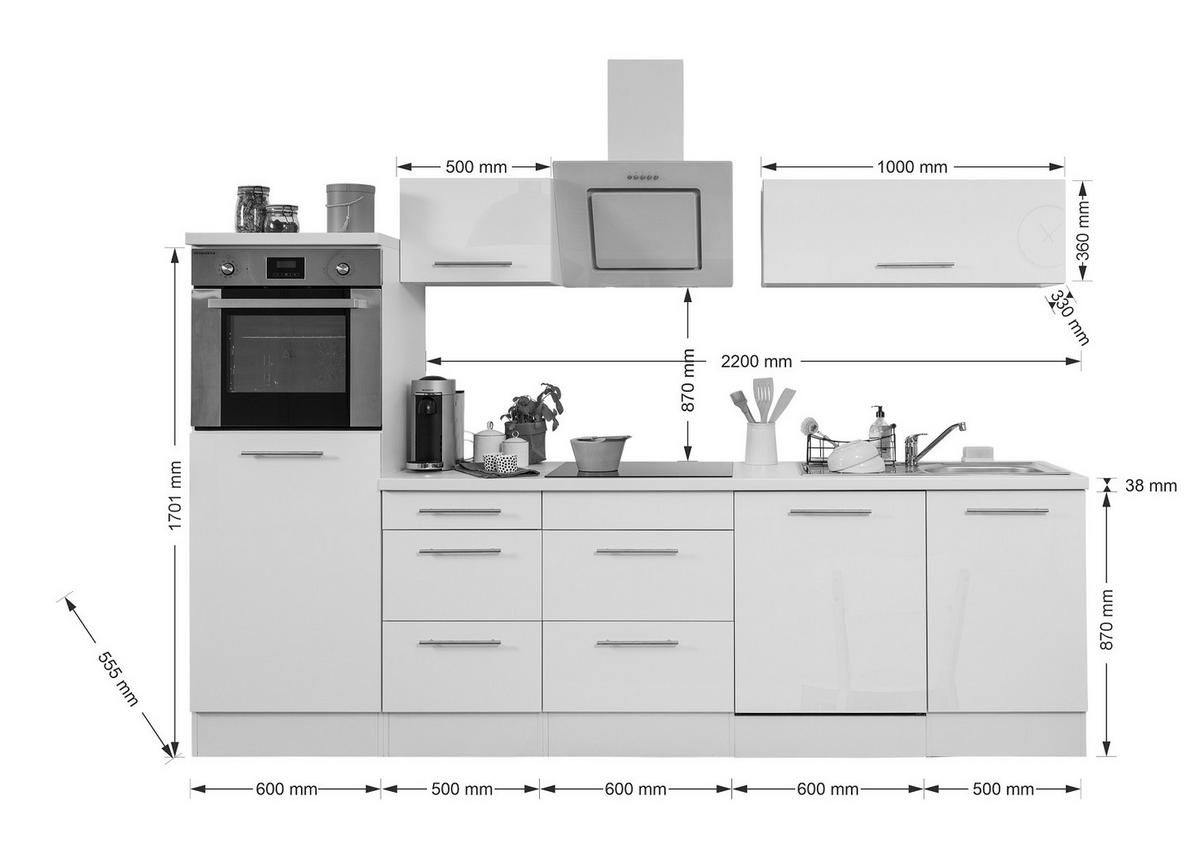 Küchenzeile mit Geräte Weiß Hochgl./Eiche Grau B: ca.280cm - Edelstahlfarben/Eichefarben, Basics, Holzwerkstoff/Metall (280cm) - Respekta