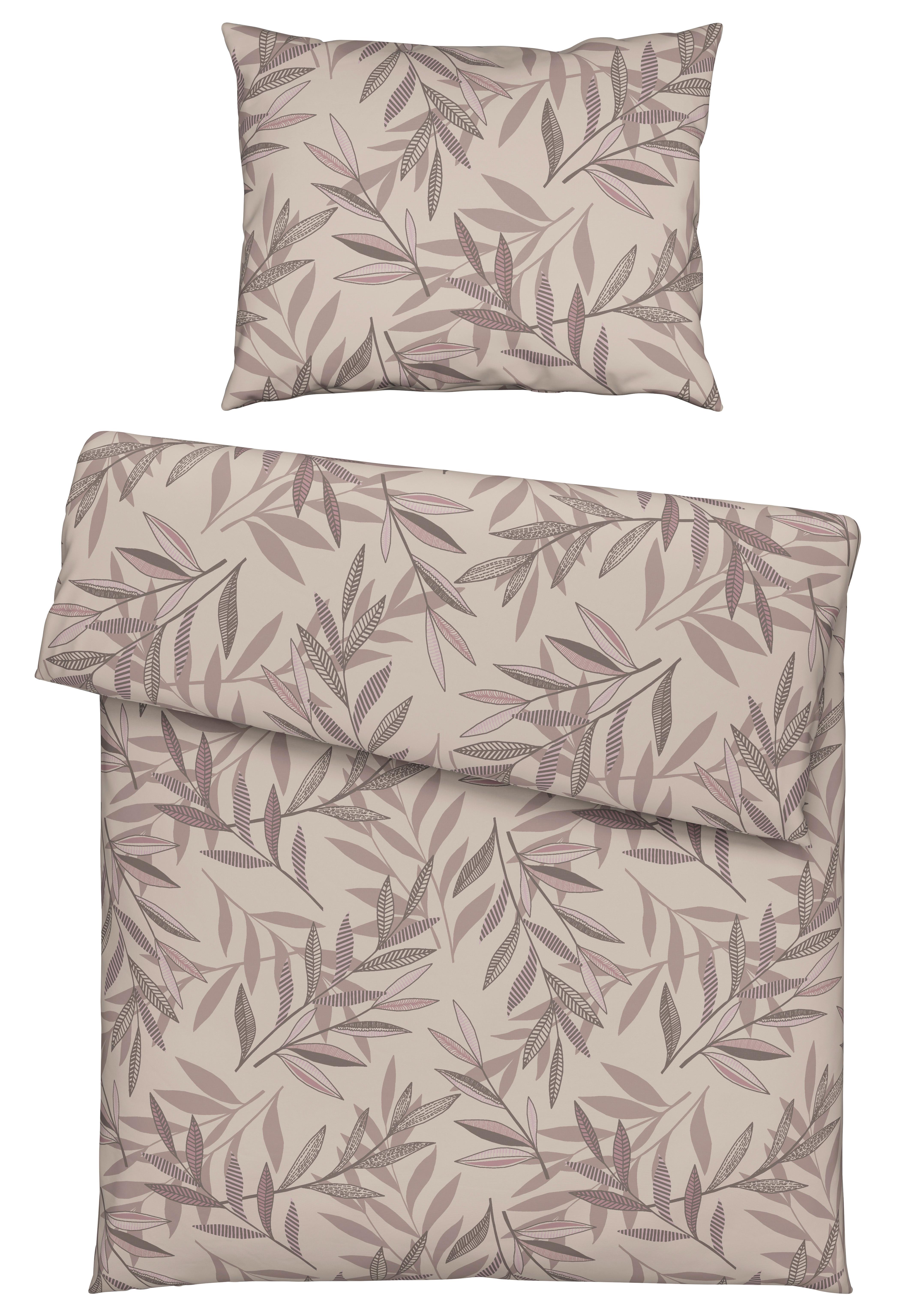 BETTWÄSCHESET STITCHED LEAVES - Beige/Mauve, Textil (160/210cm) - Modern Living
