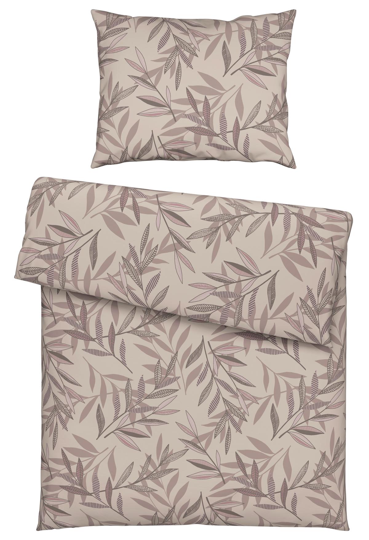 Bettwäsche Stitched Leaves Beige/Mauve ca. 140x200cm - Beige/Mauve, Textil (140/200cm) - Modern Living