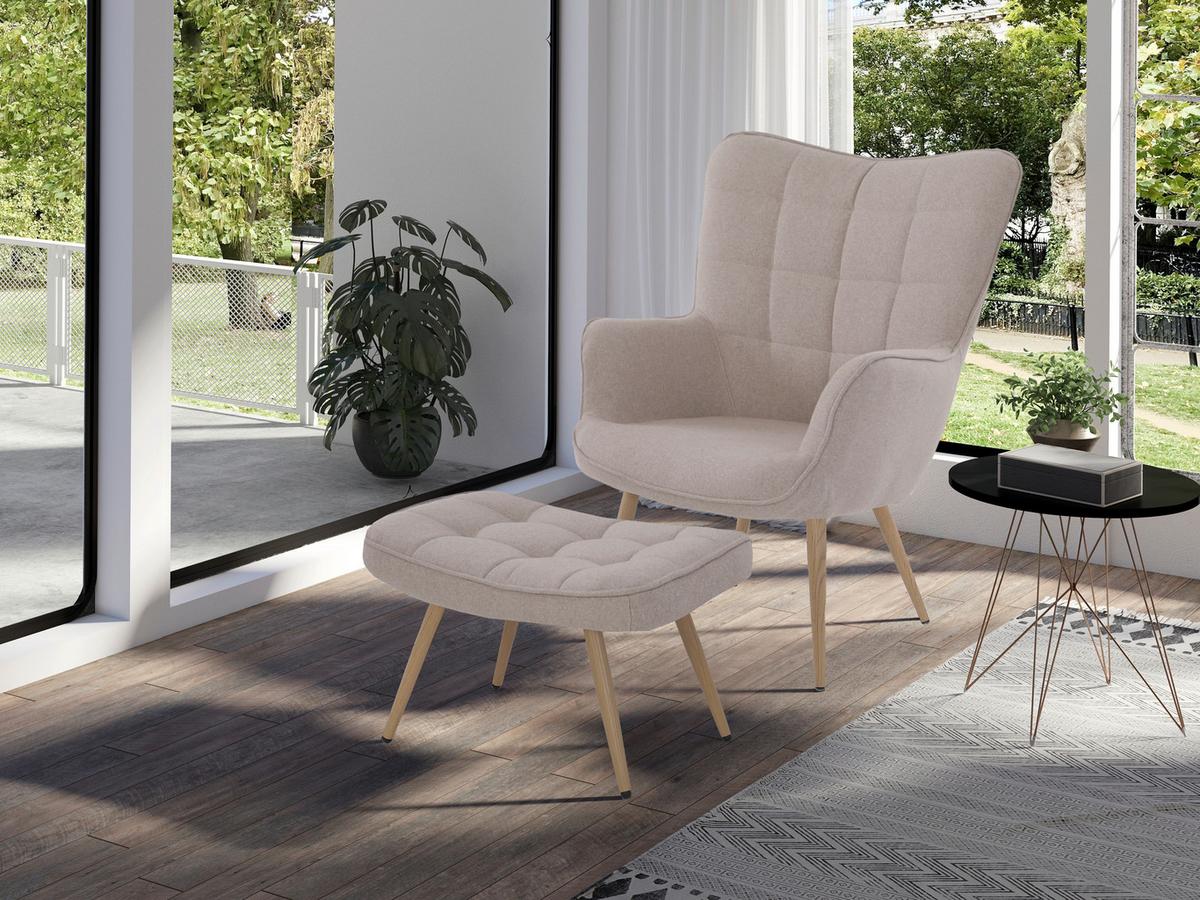 Sesselset Uta Sandfarben Webstoff - Sandfarben/Eichefarben, Basics, Textil/Metall (72/97/80cm) - MID.YOU