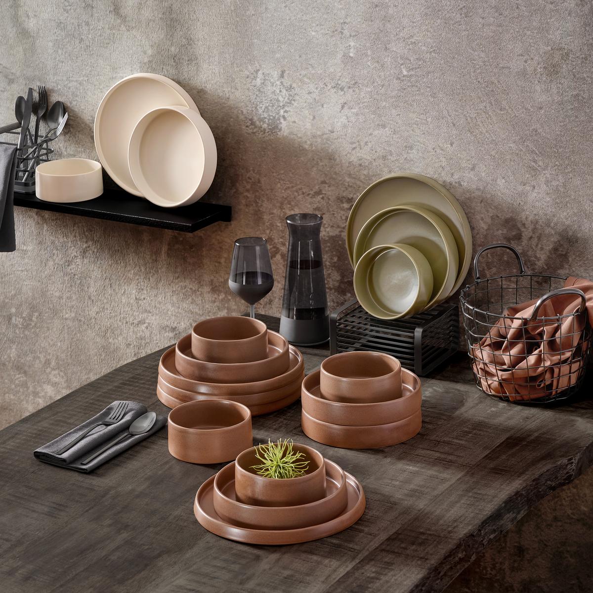 SERWIS OBIADOWO-ŚNIADANIOWY 20195 - brązowy, Trend, ceramika - Novel