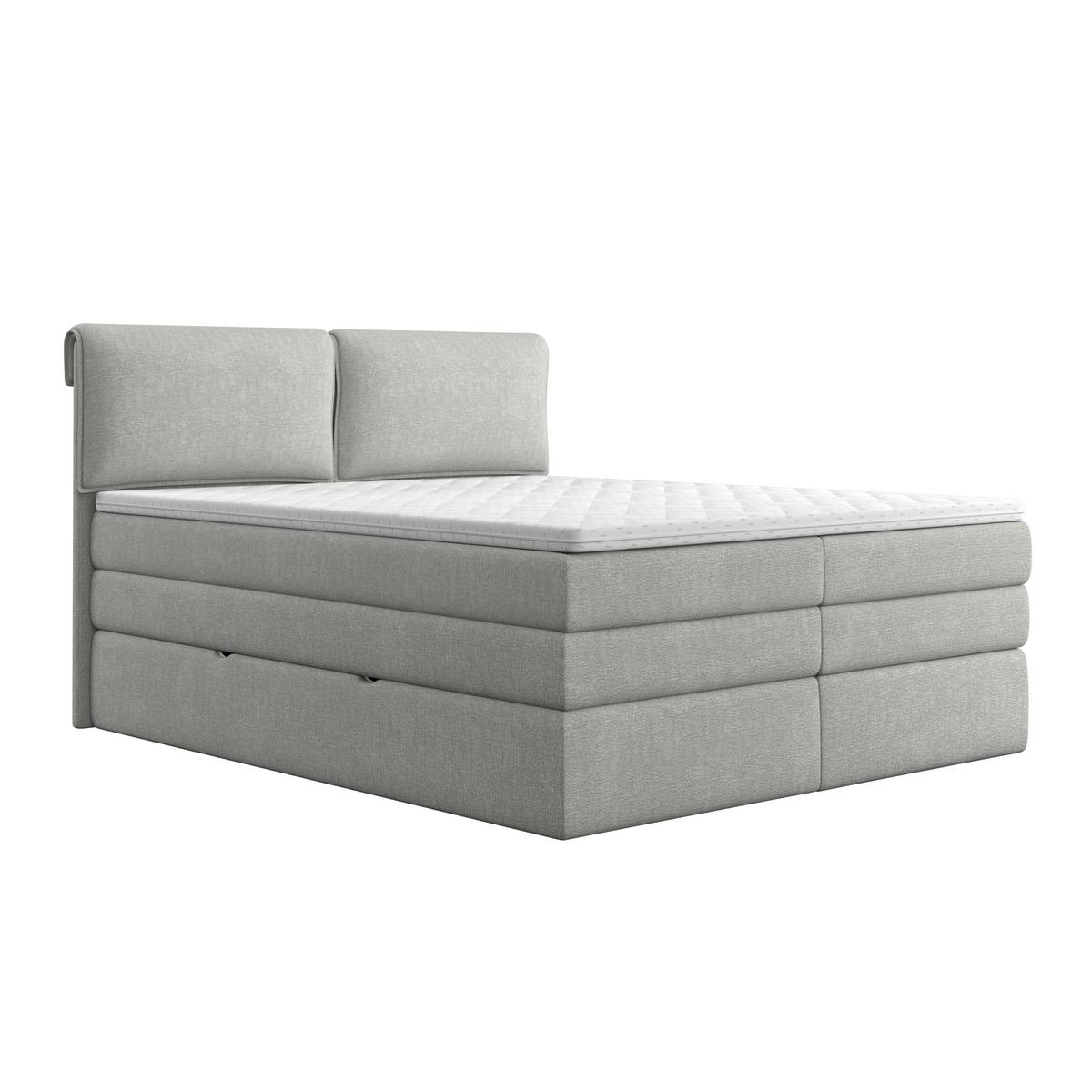 Boxspringbett Mosamo ca. 180x200 cm Hellgrau mit Topper - Hellgrau/Schwarz, Modern, Holz/Holzwerkstoff (180/200cm) - Bessagi Home