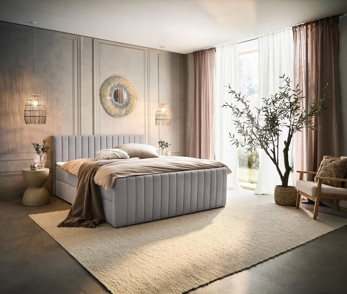 Box Krevet Sontje - svijetlo siva/crna, Konvencionalno, tekstil/plastika (160/200cm) - Modern Living