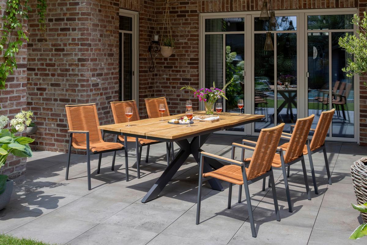 Stapelsessel Montana Terracotta stapelbar - Anthrazit/Terracotta, Design, Holz/Textil (55/66/87cm) - Gardenson