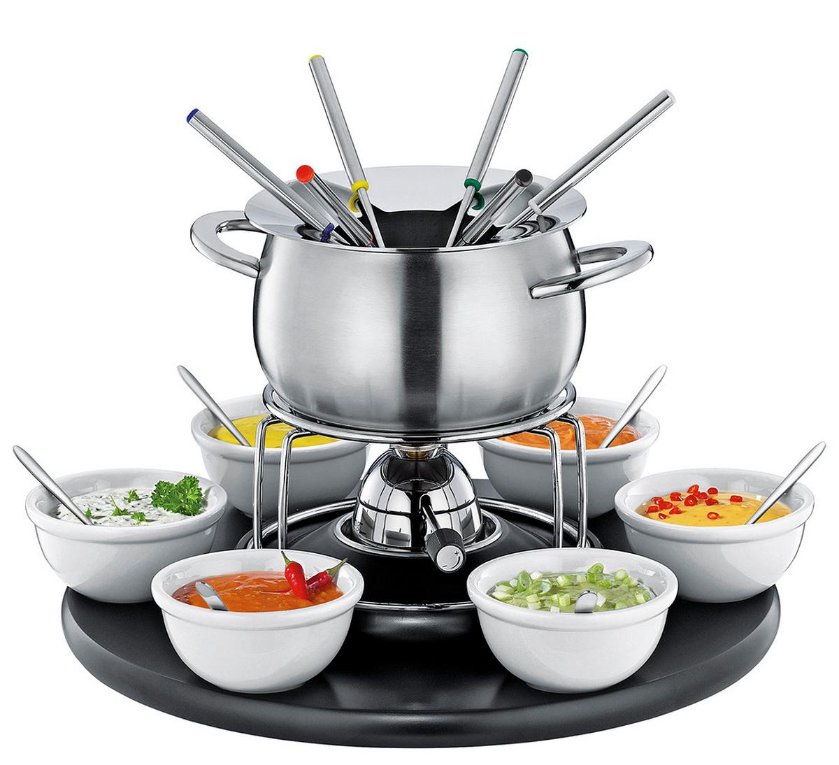 ZESTAW DO FONDUE 2626526020 - kolor srebrny, Konventionell, metal/drewno (19cm) - Spring