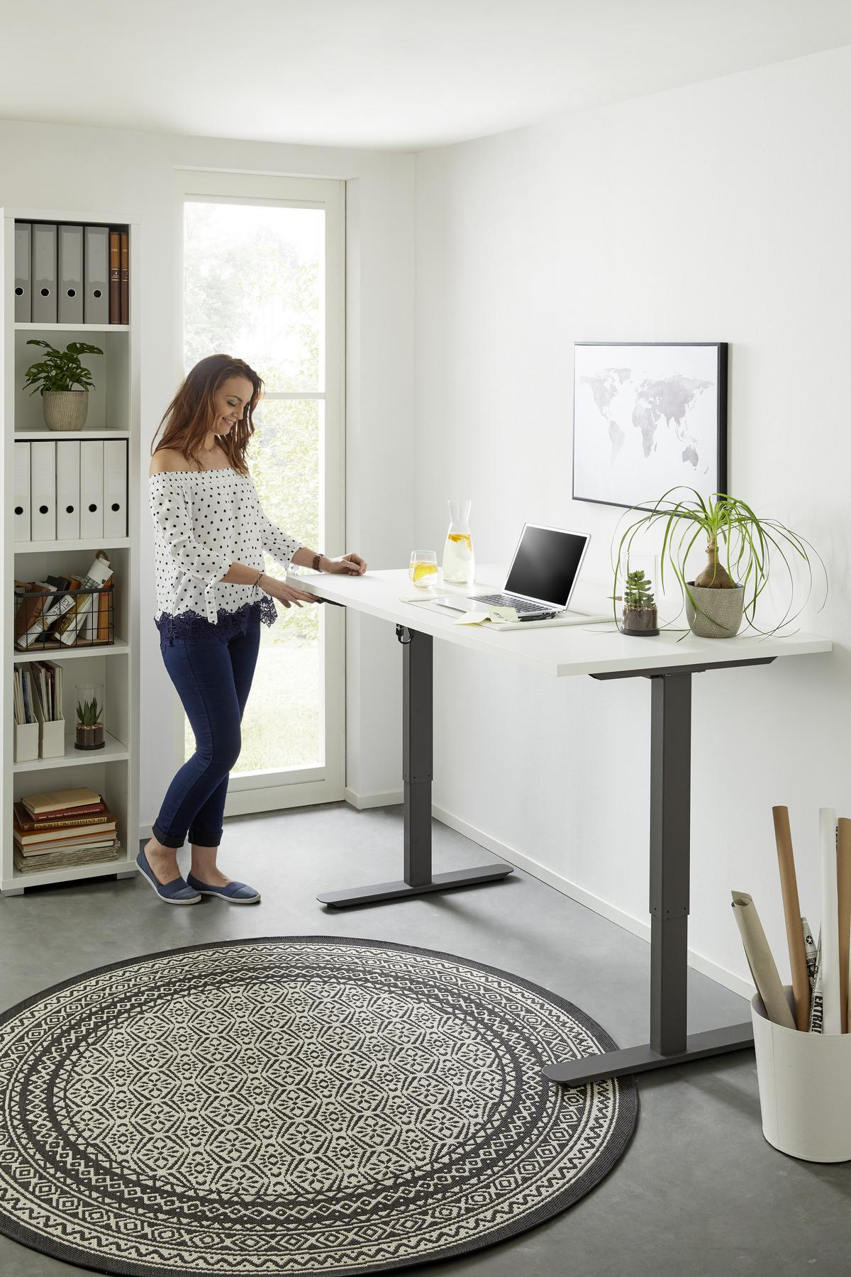 Schreibtisch höhenverstellbar in Weiss/Anthrazit - Weiss/Anthrazit, Modern (150/76 - 120/80cm) - Mömax