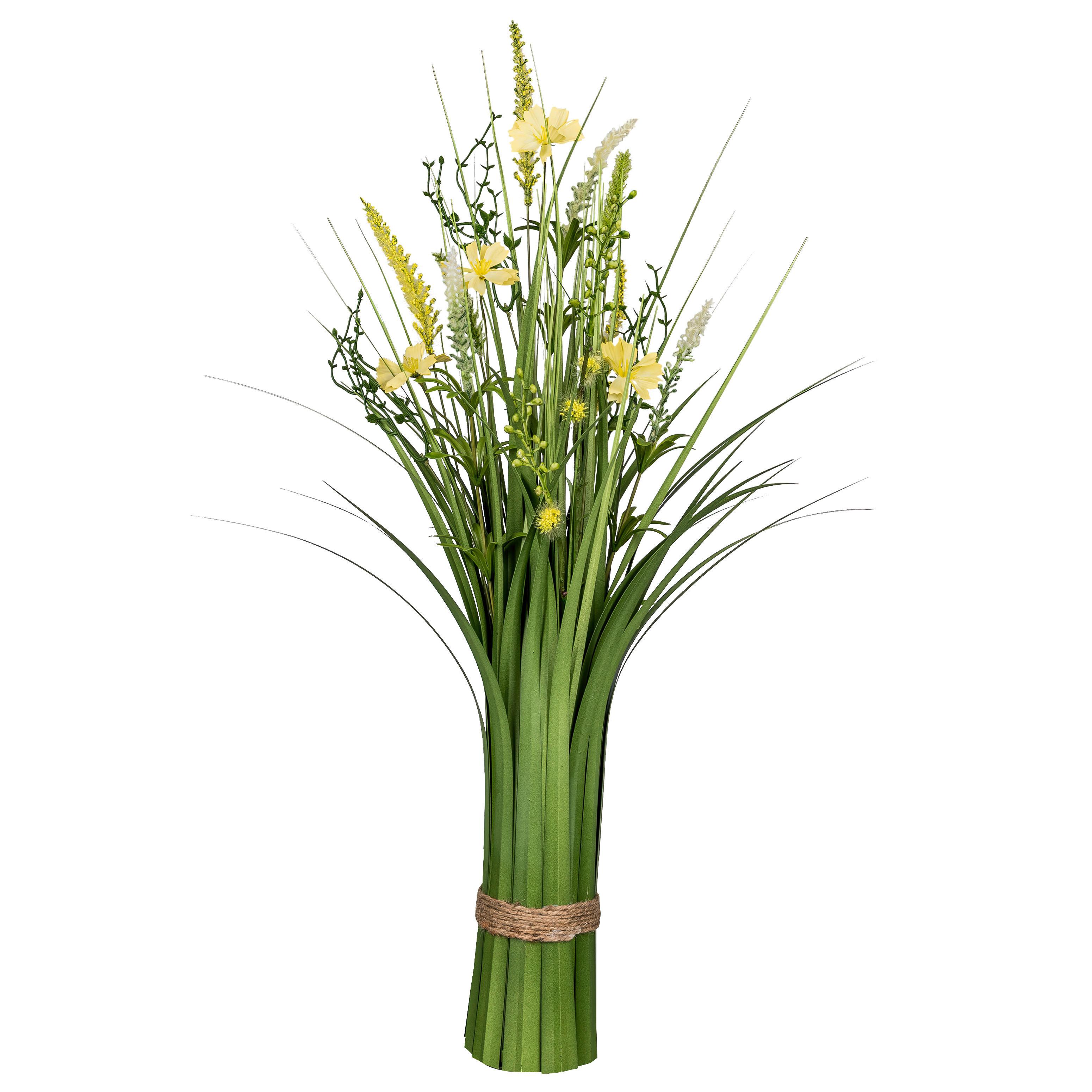 Kunstpflanze Grasbusch mit Blüten I Hellgelb/Grün - Hellgelb/Grün, KONVENTIONELL, Kunststoff (64cm) - Mömax