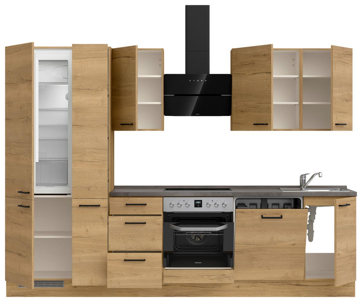 Küchenblock Structura High m. Geräten Eiche - Schieferfarben/Eichefarben, MODERN, Holzwerkstoff/Metall (300cm) - Nobilia