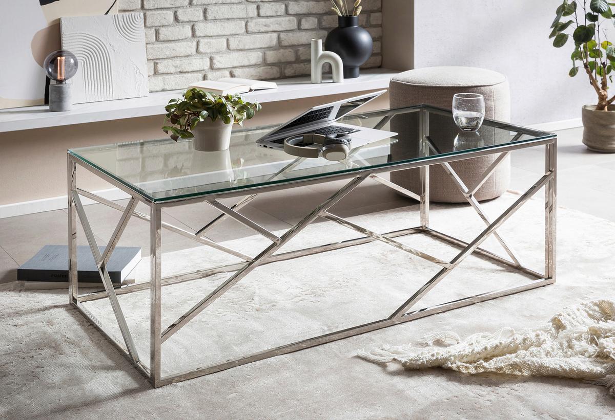 Klubska Miza Steel, Srebrna - srebrne barve/prozorno, Design, kovina/steklo (120/60/45cm) - Livetastic