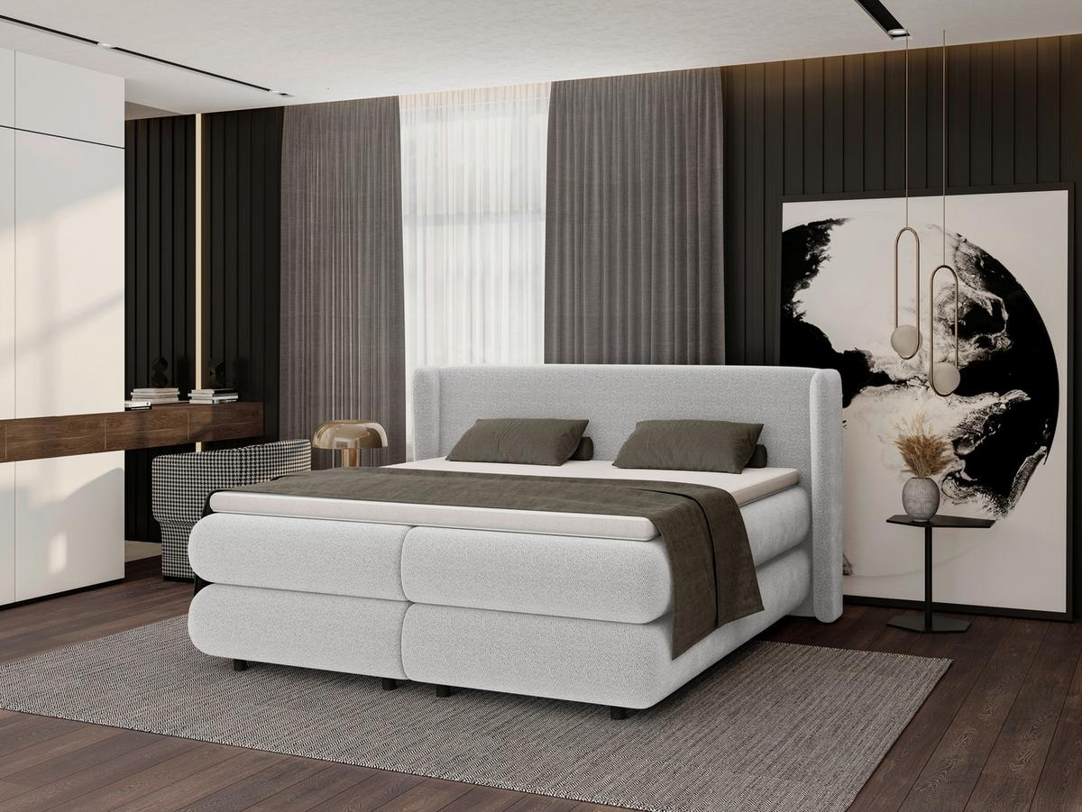 Boxspring Krevet Elodie - bijela/crna, Konvencionalno, tekstil/plastika (160/200cm) - Premium Living