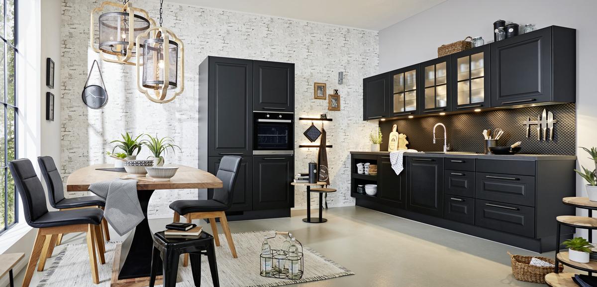 Planungsküche Sylt Schwarz - Schwarz, ROMANTIK / LANDHAUS (125/290cm) - Nobilia