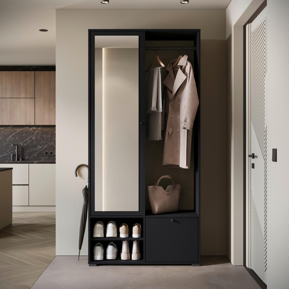 Garderobe Dino ca. 90x190 cm Schwarz - Schwarz, Trend, Holzwerkstoff (90/190/33cm) - MID.YOU