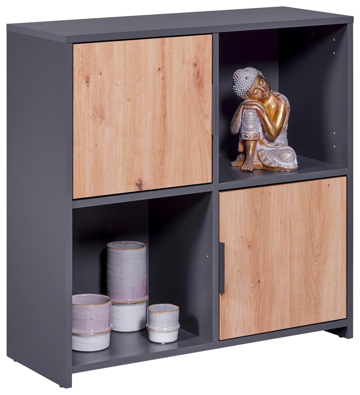 Regal Pepeto 2T ca. 77x77x30cm Anthrazit/Eiche - Anthrazit/Schwarz, Design, Holzwerkstoff/Metall (77/77/30cm) - Livetastic