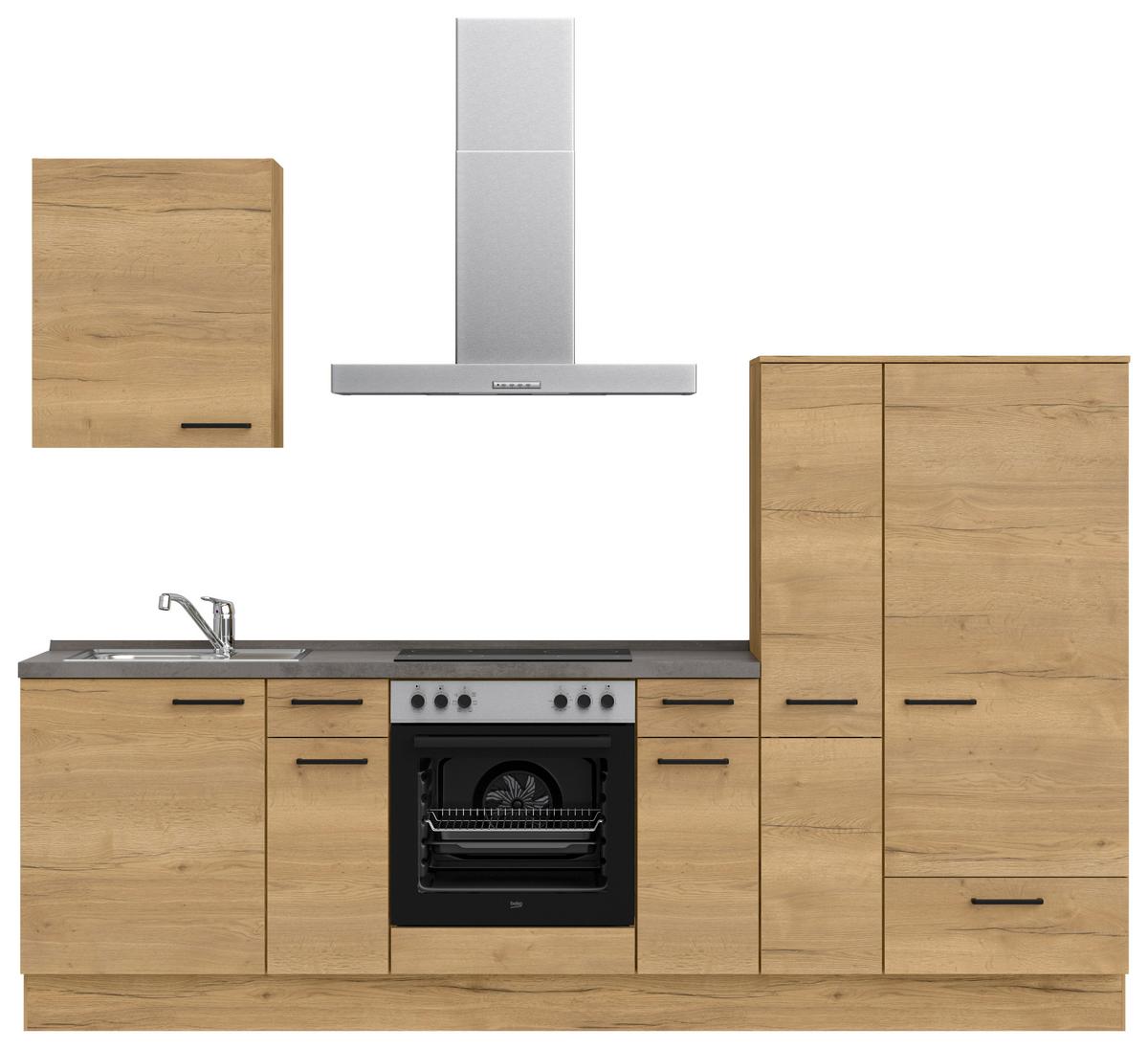 Küchenblock Structura Low m. Geräten Eiche - Schieferfarben/Eichefarben, MODERN, Holzwerkstoff/Metall (270cm) - Nobilia