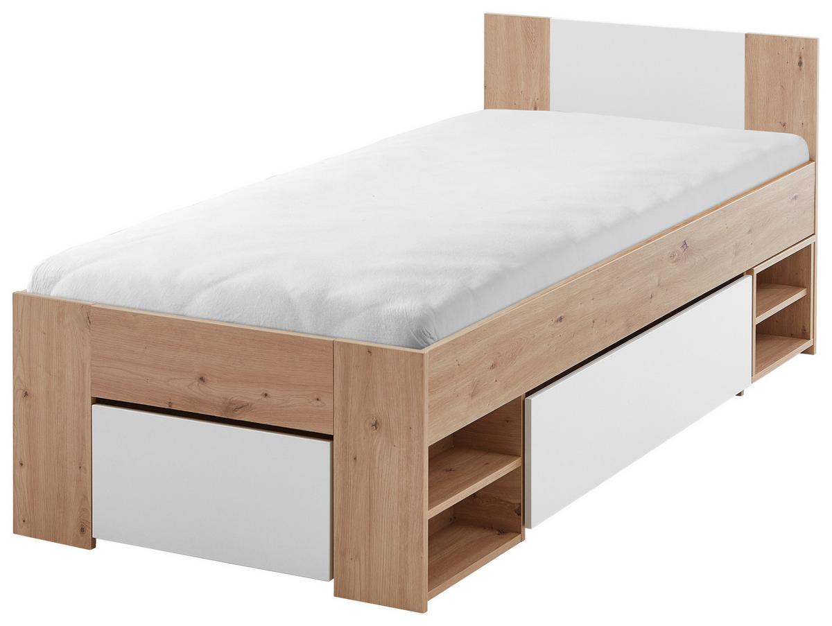 Postelja S Predalom Azurro 2-90 - bela/hrast artisan, Moderno, leseni material (90/200cm) - Mömax