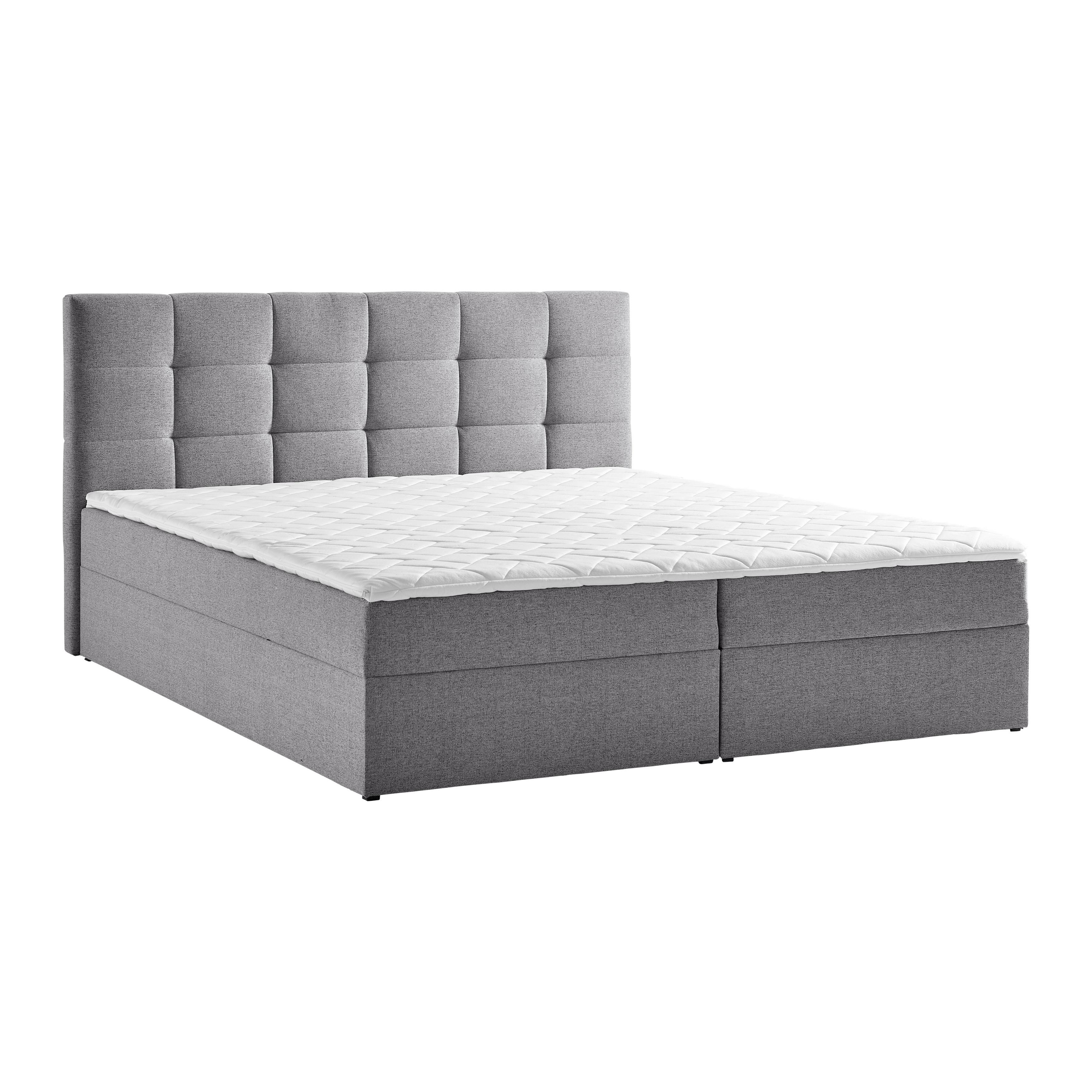 Boxbett Marselie ca. 200x220 cm Grau mit Topper - Schwarz/Grau, MODERN, Holz/Kunststoff (200/220cm) - Bessagi Home