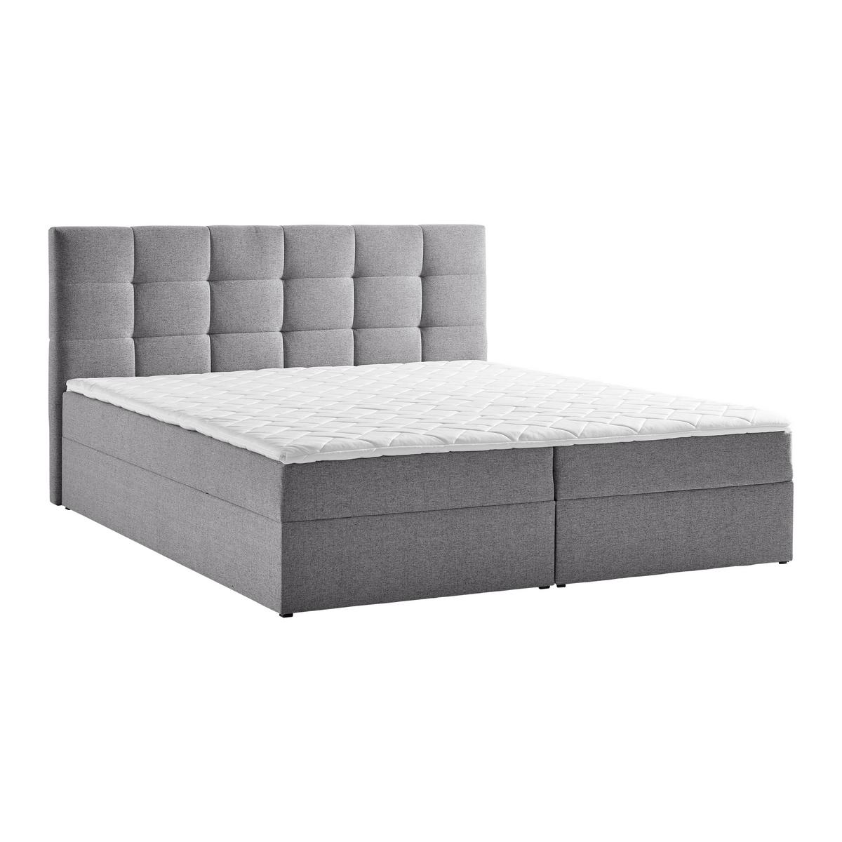 Pat tip boxspring MARSELIE cca 200X220 gri cu topper - gri, Modern, lemn/textil (200/220cm) - Bessagi Home