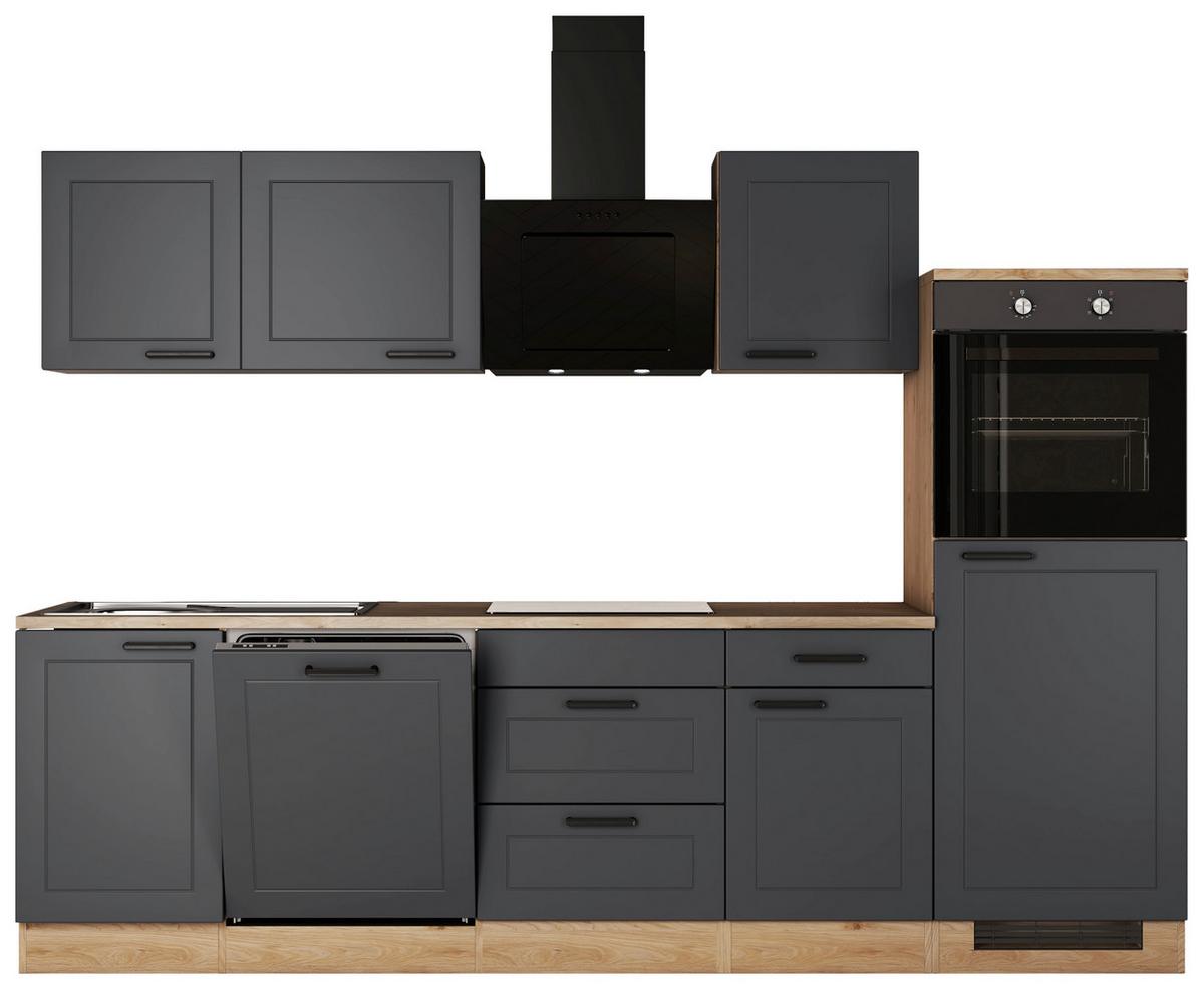 Kuhinjski Blok Z Aparati Romeo, Antracit, Barva Hrasta - črna/barve hrasta, Basics, kovina/leseni material (280cm) - FlexWell