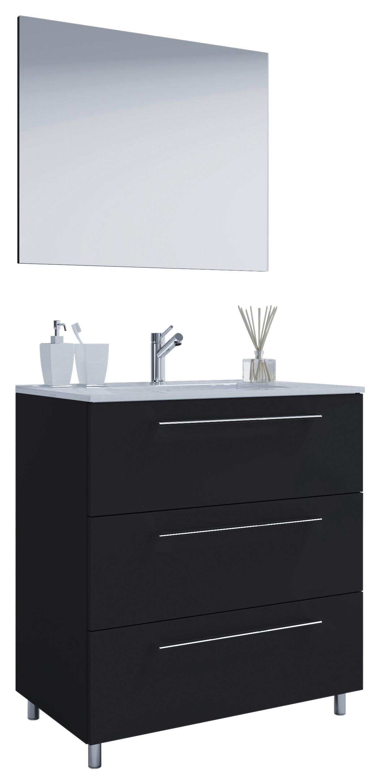 Badezimmer Schubo 3-tlg. Schwarz - Schwarz/Alufarben, MODERN, Keramik/Holzwerkstoff (60cm) - MID.YOU