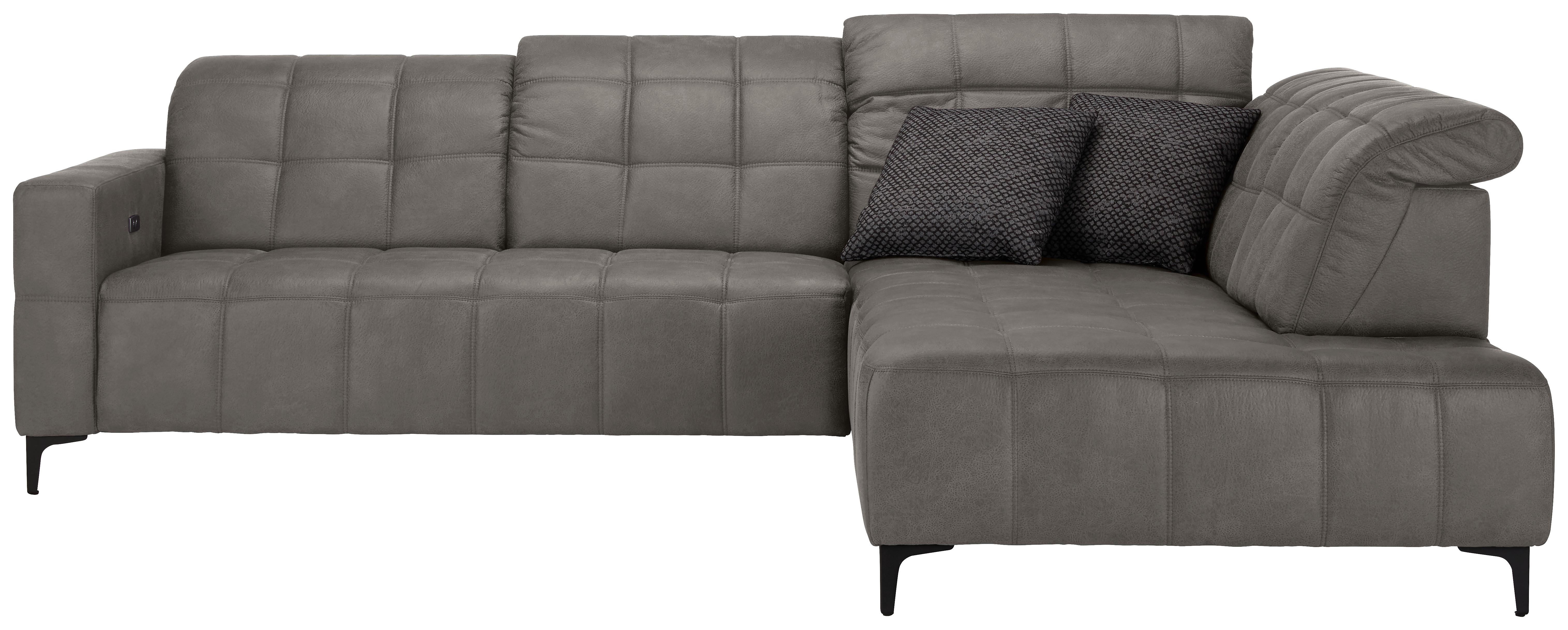 Ecksofa Panama rechts Greige - Greige/Schwarz, KONVENTIONELL, Textil/Metall (304/89-102/216cm) - Premium Living