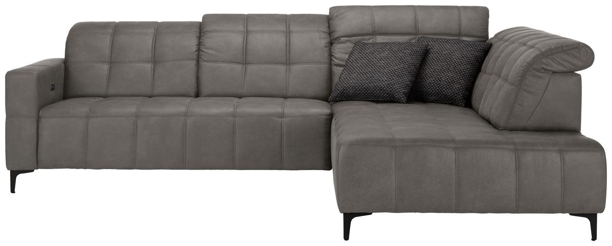 Ecksofa Panama rechts Greige - Greige/Schwarz, KONVENTIONELL, Textil/Metall (304/89-102/216cm) - Premium Living