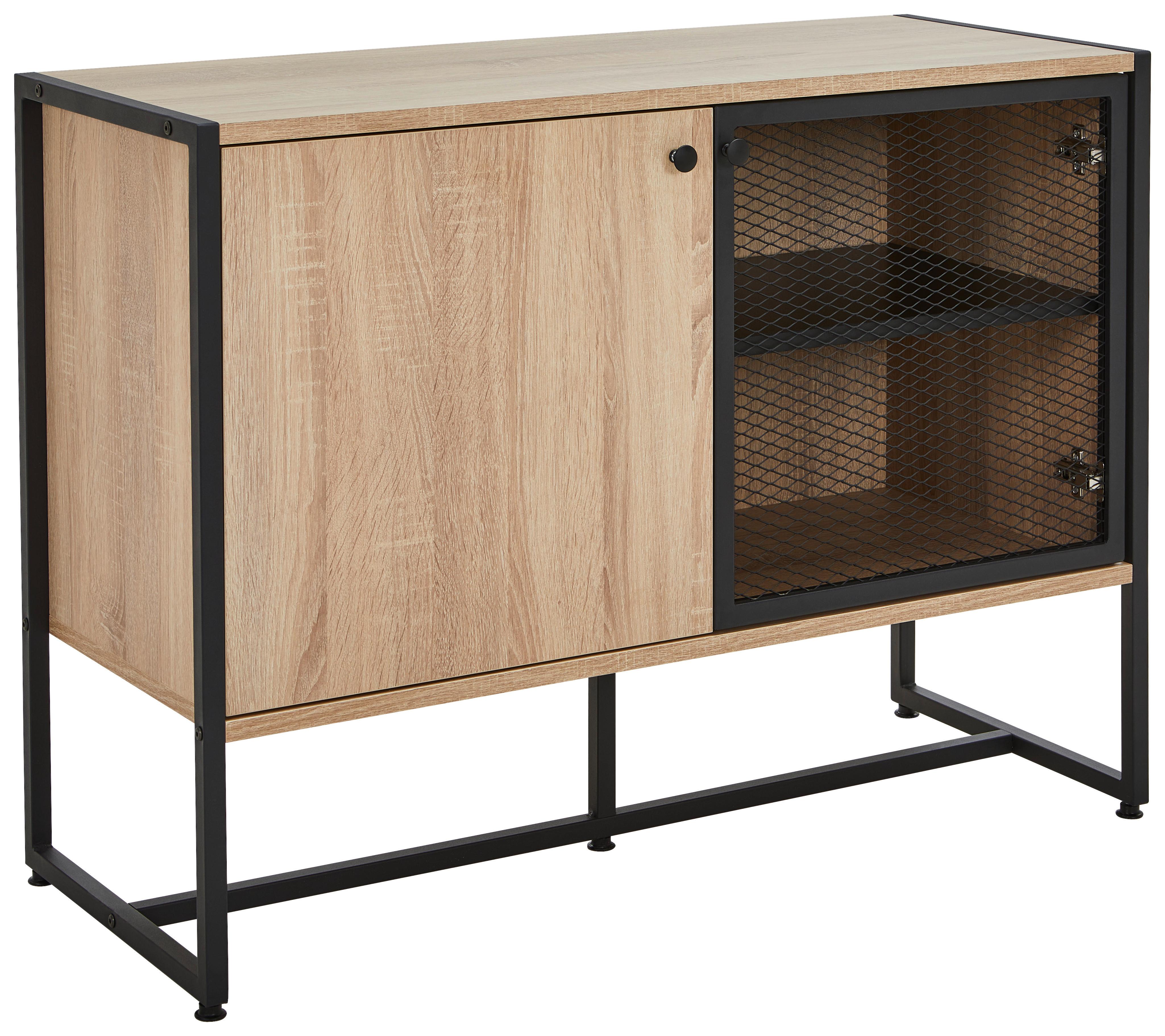 KOMODA SZEROKA MELA SIDEBOARD - czarny/kolor dębu sonoma, Modern, materiał drewnopochodny/metal (100/75/41cm) - P & B