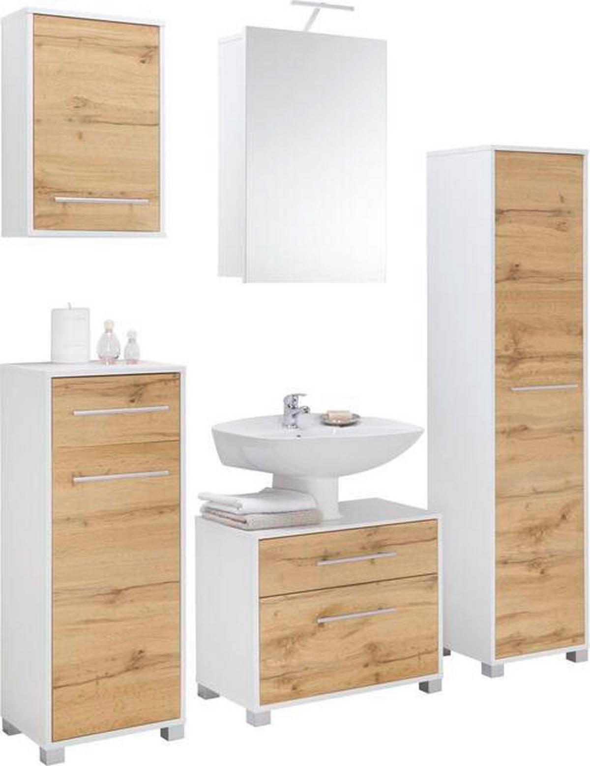 Unterschrank Weiß/Eichefarben - Chromfarben/Weiss, Modern, Holzwerkstoff/Metall (40/100/33cm) - Mömax