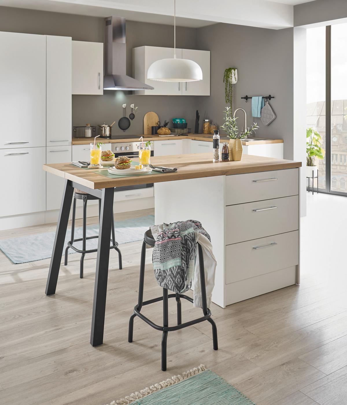 Konyhasziget Turin 150 White - krómszínű/Artisan tölgy, Trend, faalapú anyag/fém (150/91/90cm) - MID.YOU