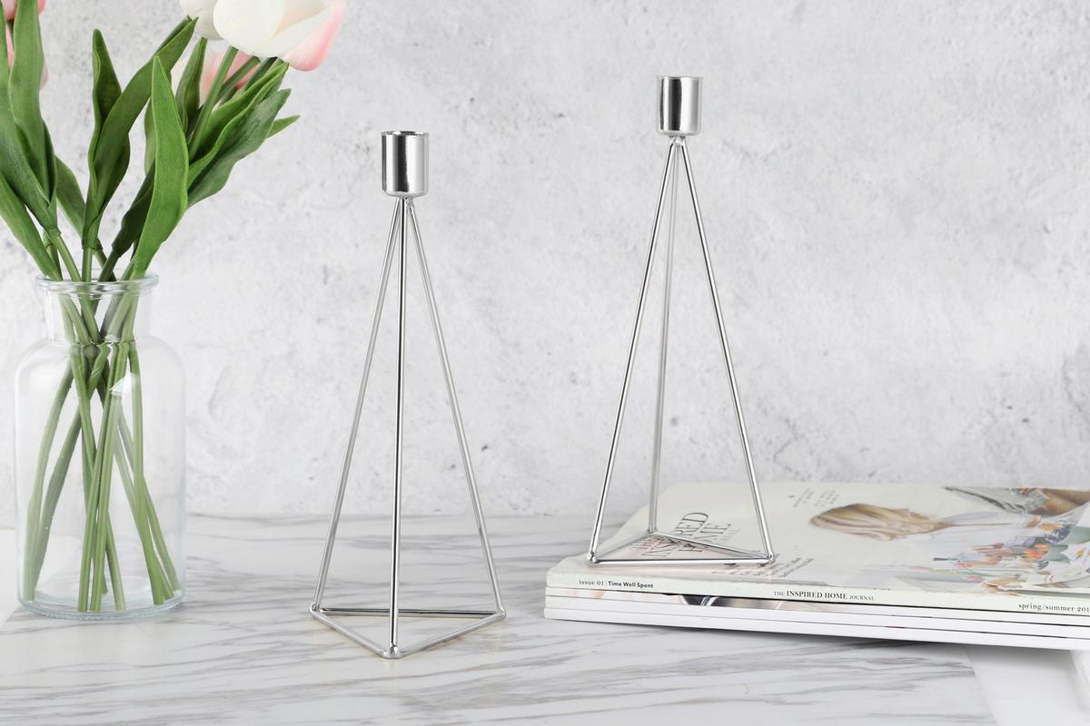 Kerzenhalter-Set Silberfarben 2-teilig - Silberfarben, Basics, Metall (9,5/24,2cm) - Echtwerk