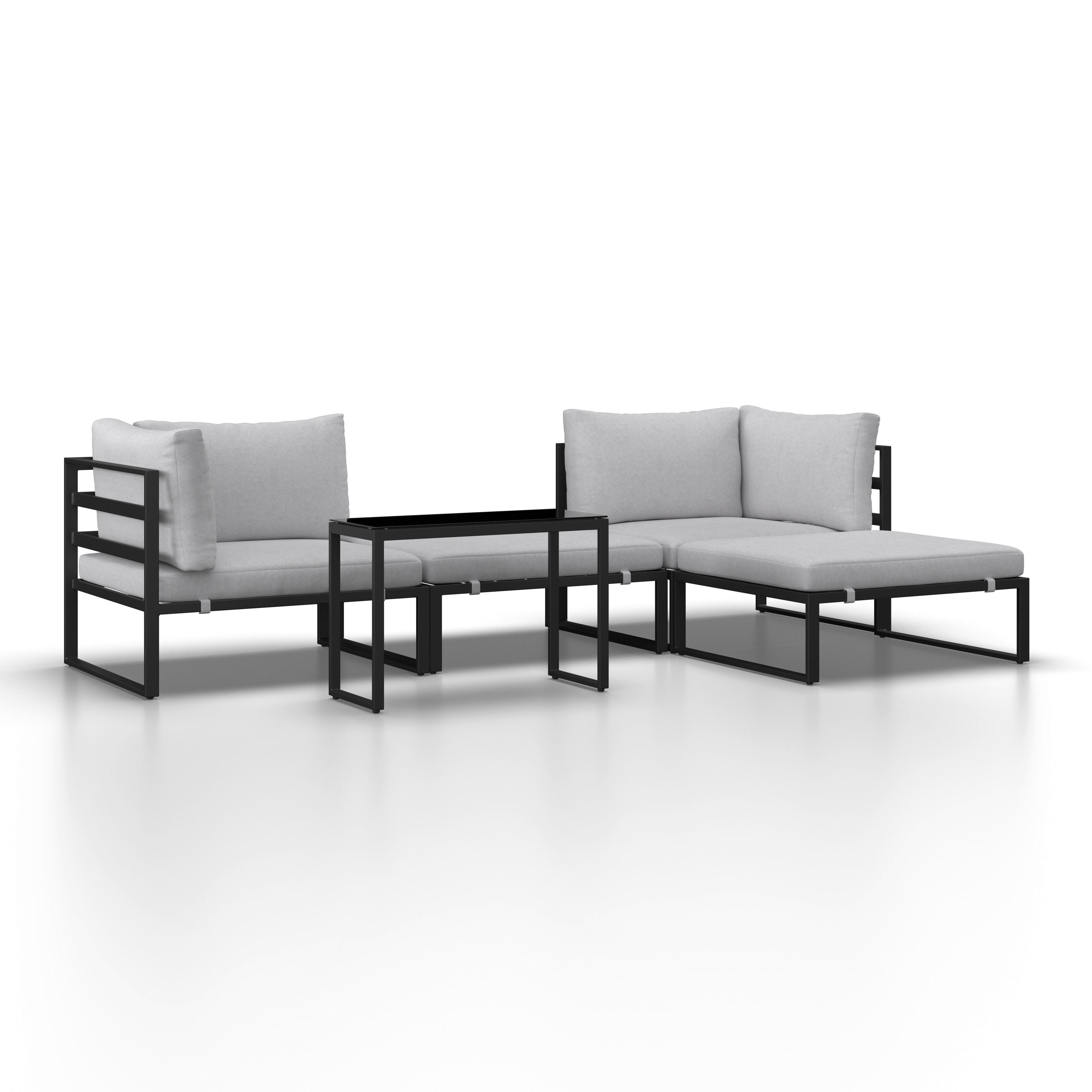 Loungegarnitur Valentina Hellgrau Metall/Textil/Glas - Hellgrau/Schwarz, Modern, Glas/Textil (90/65/74cm) - Bessagi Garden