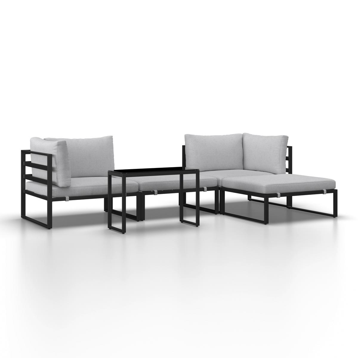 Loungegarnitur Valentina Hellgrau Metall/Textil/Glas - Hellgrau/Schwarz, Modern, Glas/Textil (90/65/74cm) - Bessagi Garden