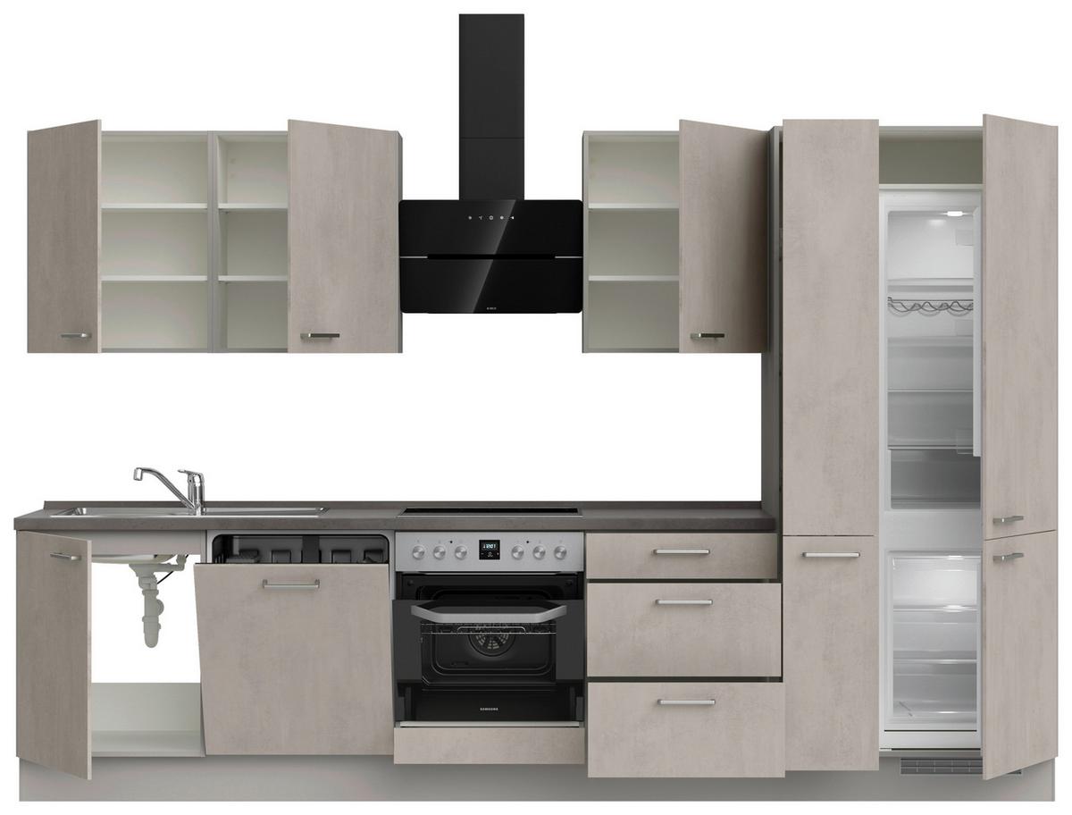 Küchenblock Riva High m. Geräten Grau - Schieferfarben/Edelstahlfarben, MODERN, Holzwerkstoff/Metall (330cm) - Nobilia