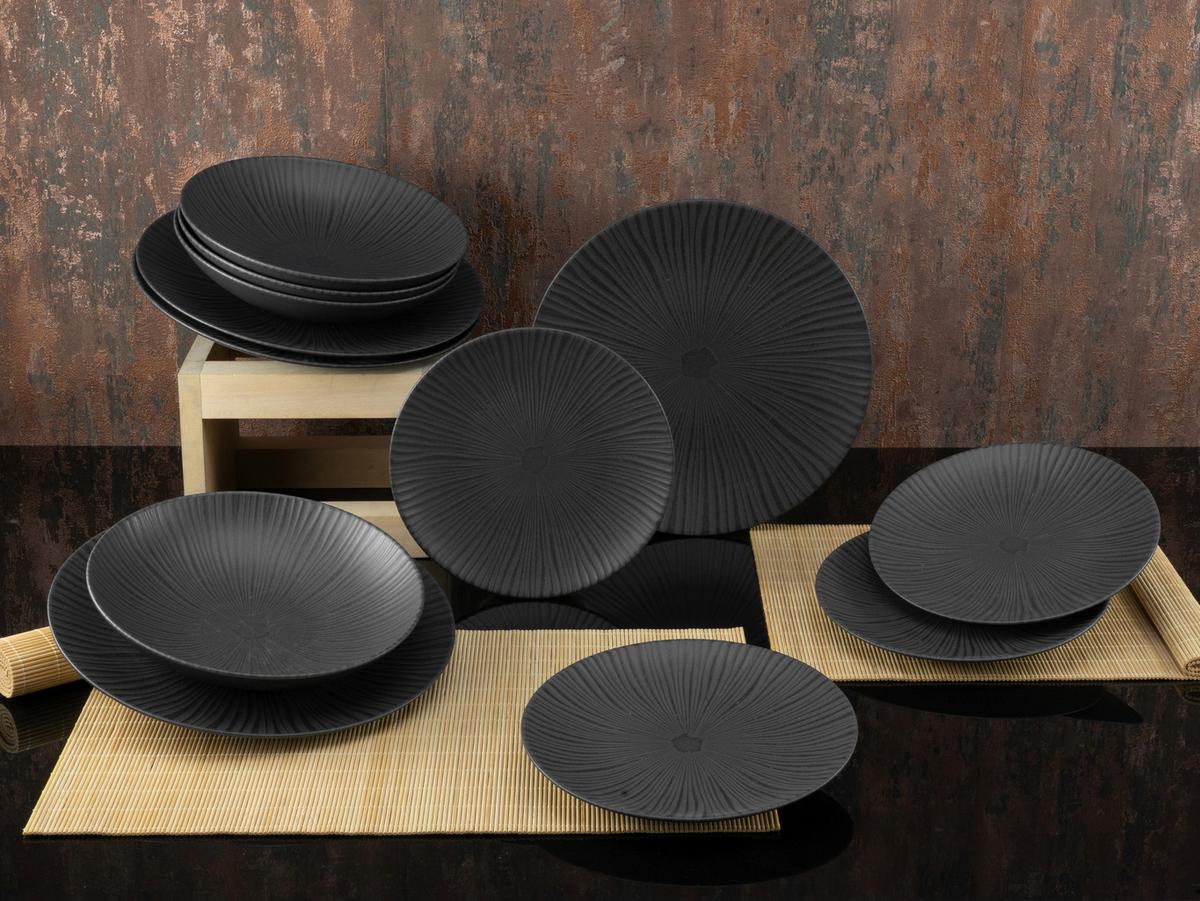 Tafelservice Vesuvio Black in Schwarz, 12-teilig - Schwarz, Basics, Keramik - Creatable