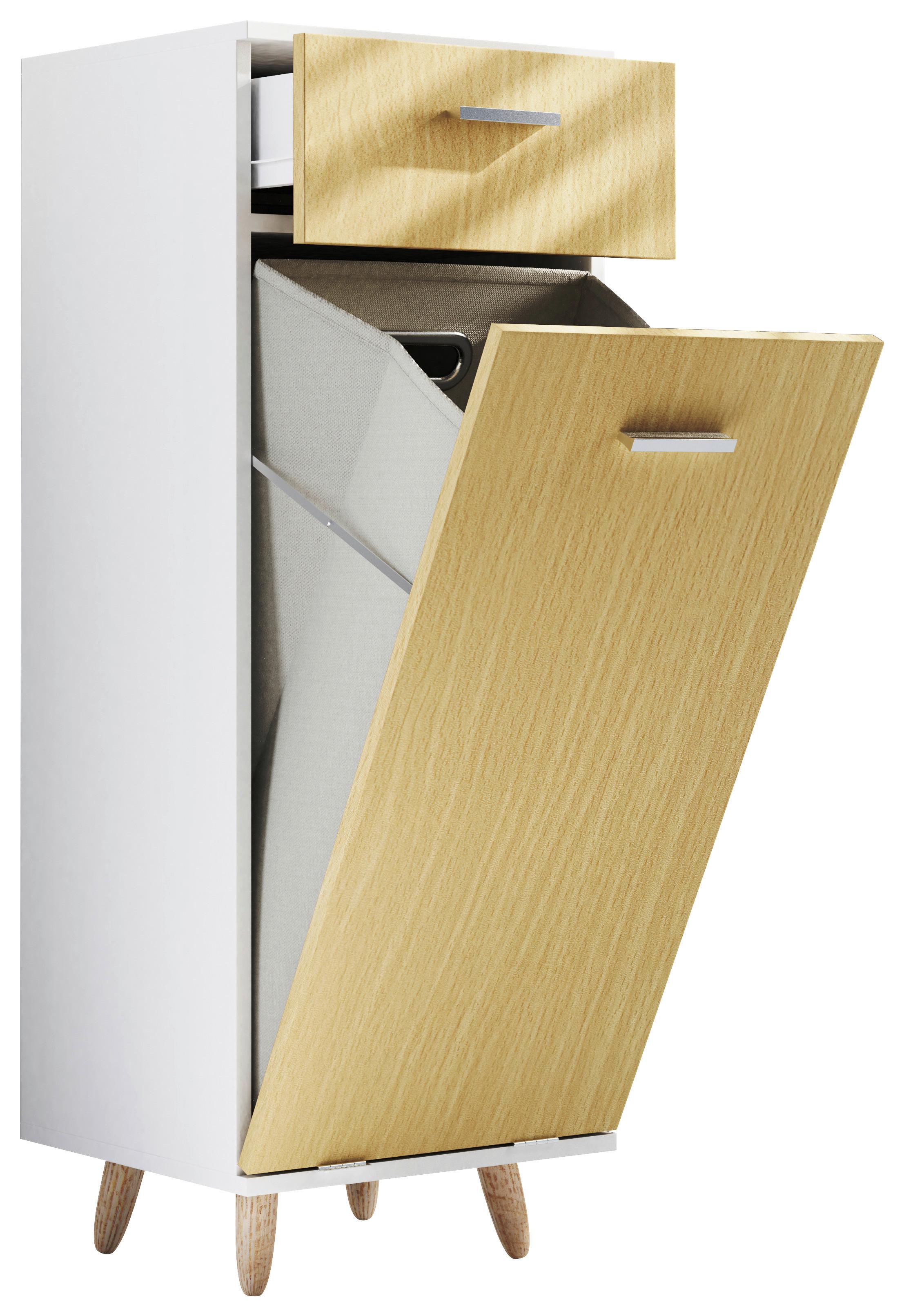 Wäscheschrank Landos S ca.40x107x35cm Weiß/Honigeiche - Honigeiche/Silberfarben, MODERN, Holzwerkstoff/Kunststoff (40/107/35cm) - MID.YOU