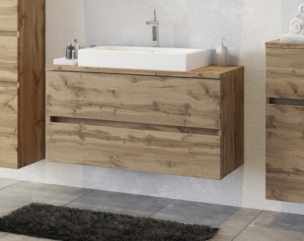 Badezimmer Pienza mit LED 3-türig ca. 100 cm Eiche Wotan - Eiche Wotan/Weiß, MODERN, Keramik/Holzwerkstoff (100cm) - Held