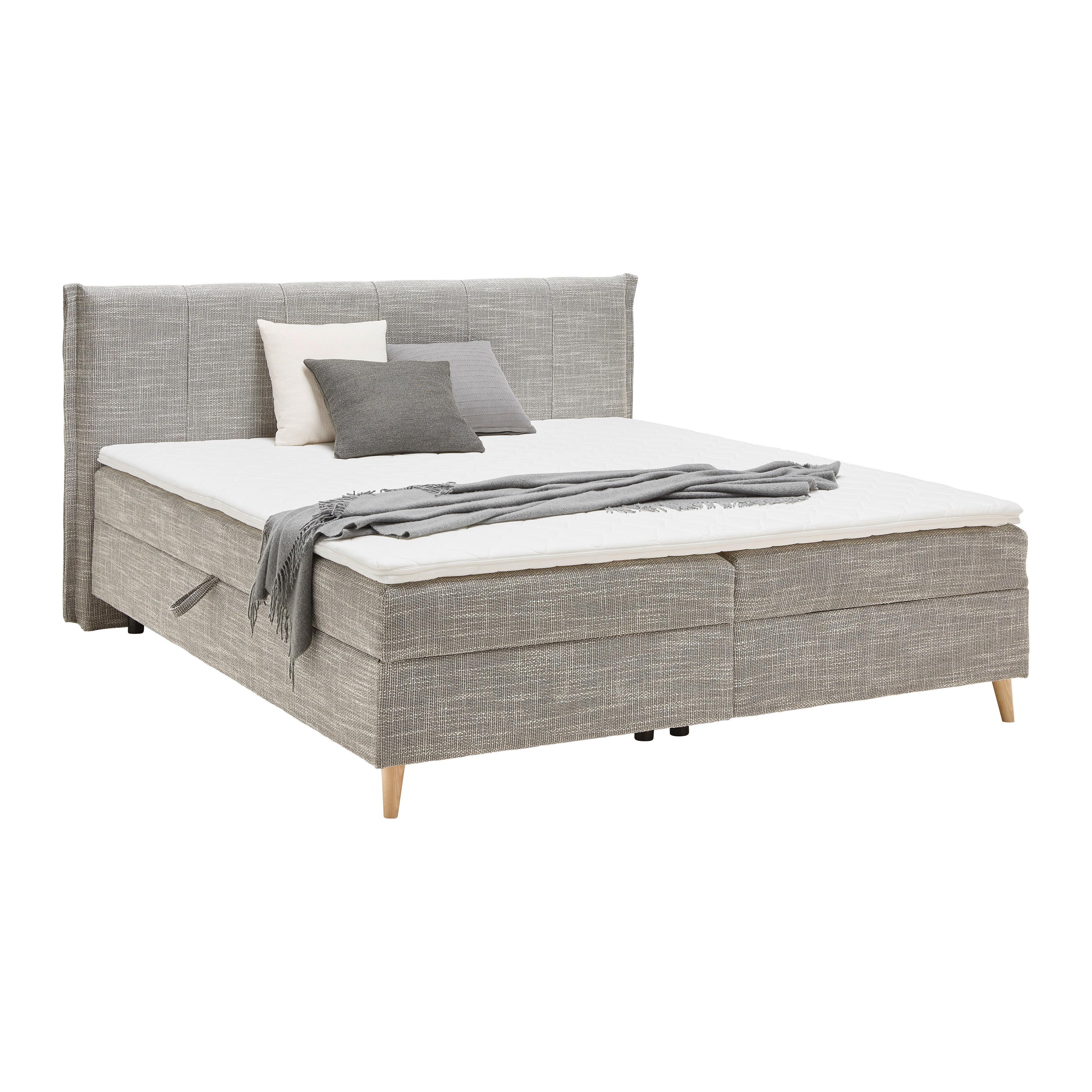 Boxbett Veloria Grau ca. 180x200cm - Schwarz/Grau, KONVENTIONELL, Textil/Metall (180/200cm) - Based