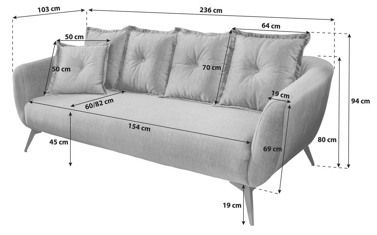 3-Sitzer-Sofa Baggio Gelb Velours - Gelb/Buchefarben, MODERN, Holz/Textil (236/94/103cm) - Livetastic