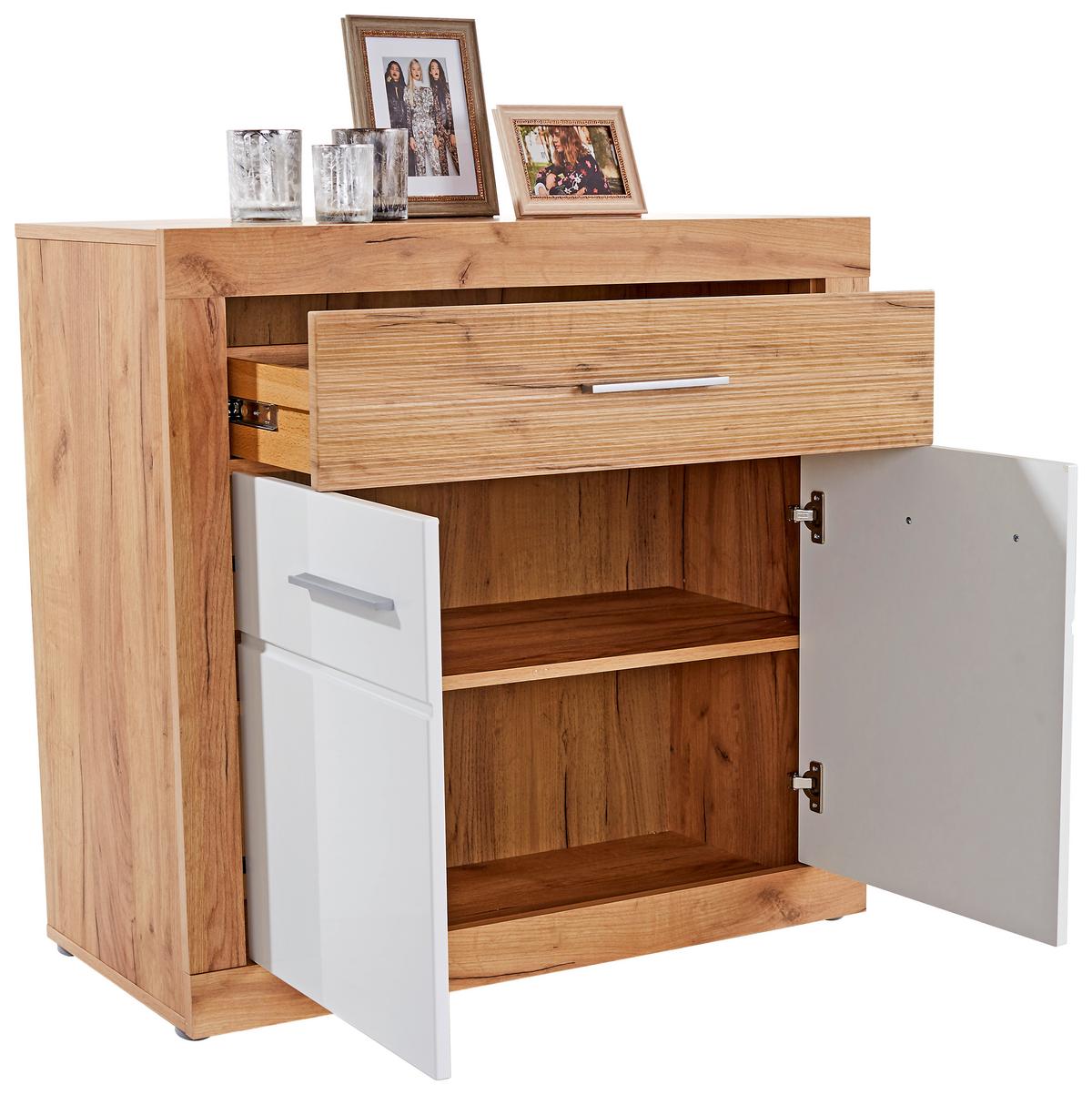 Comodă Malta - alb/culoare lemn stejar, Modern, material pe bază de lemn (96,4/86/39,9cm) - Modern Living