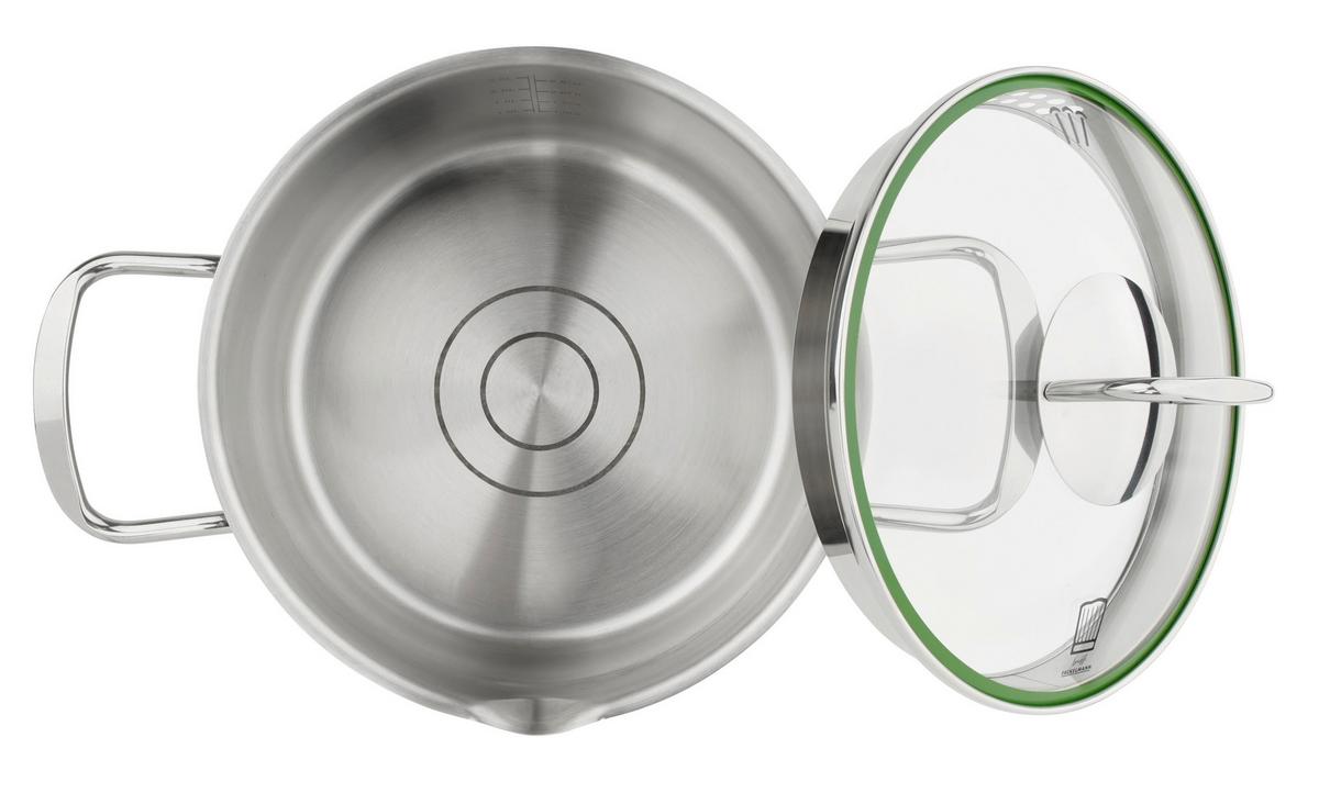 Oală Munich 2,5L - culoare inox, Design, sticlă/metal (20cm) - Chefkoch+Fackelmann