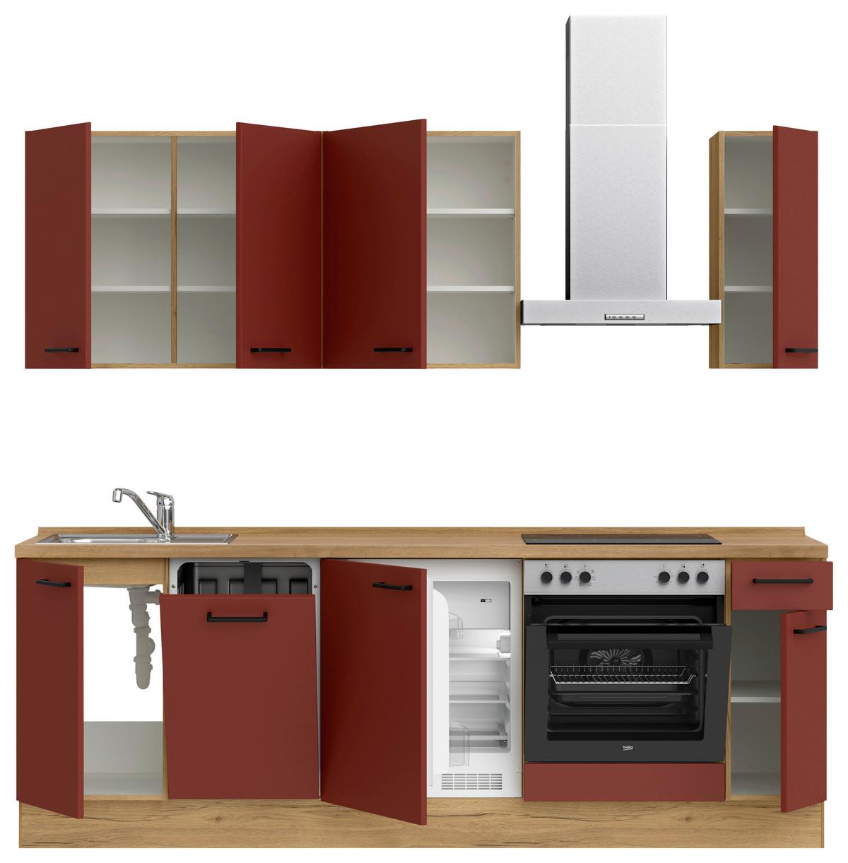 Küchenblock Easytouch Low m. Geräten Dunkelrot - Eichefarben/Schwarz, MODERN, Holzwerkstoff/Metall (240cm) - Nobilia