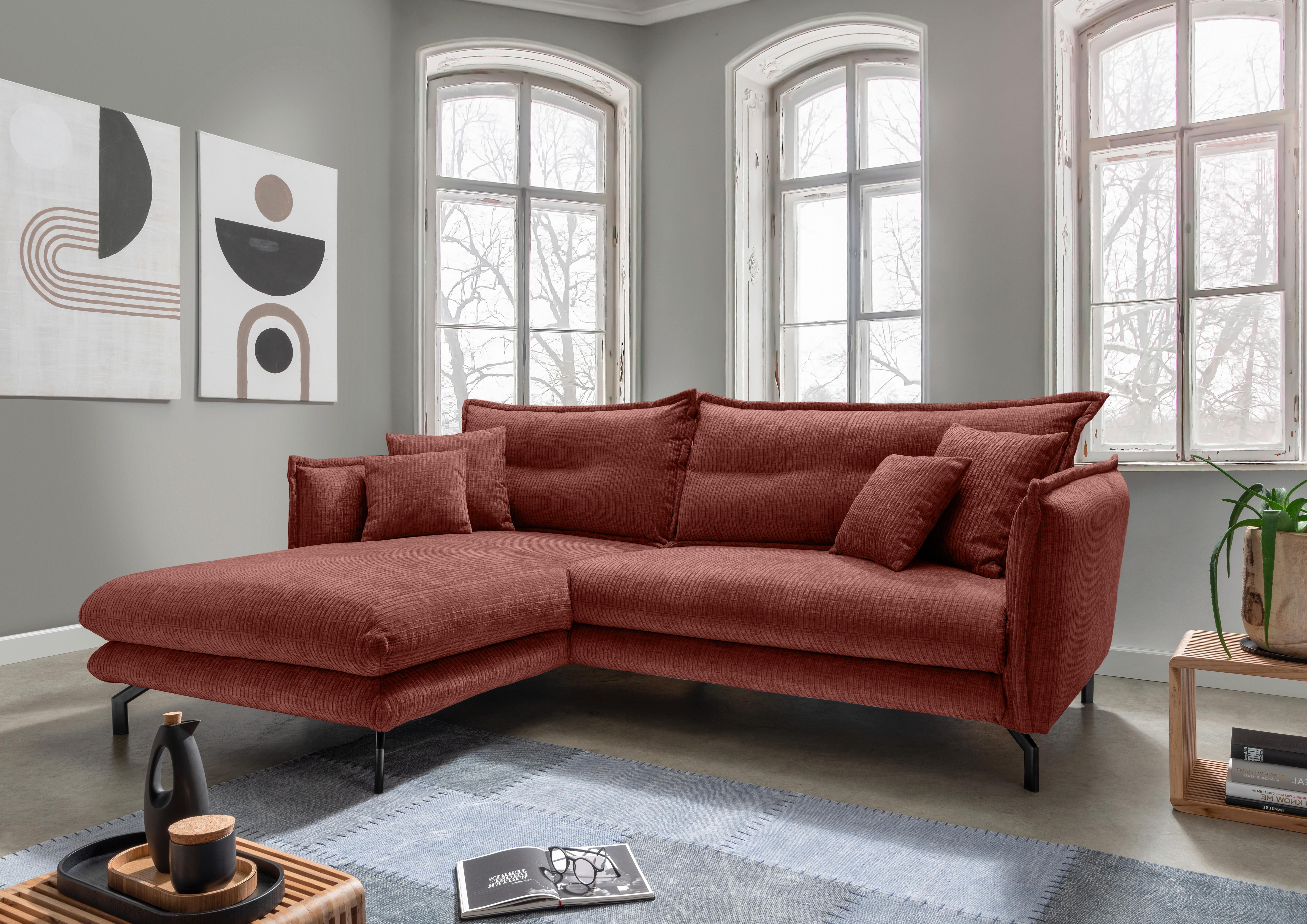 ECKSOFA LAVA - Koralle/Schwarz, Design, Textil/Metall (180/255cm) - Livetastic