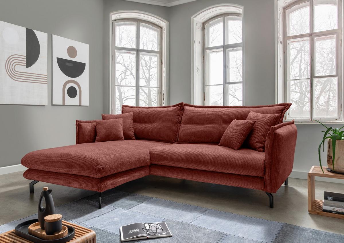 ECKSOFA LAVA - Koralle/Schwarz, Design, Textil/Metall (180/255cm) - Livetastic