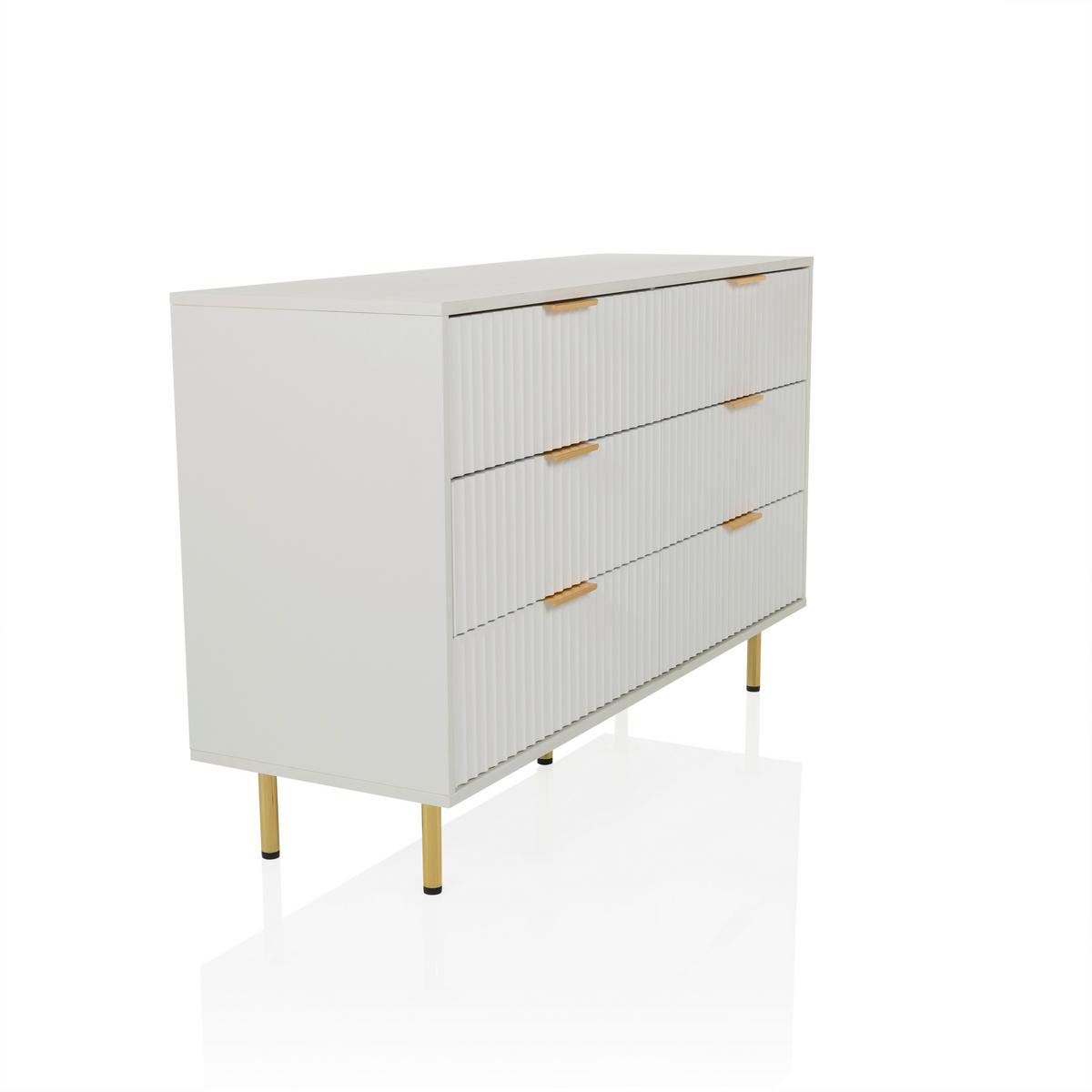 Široka Komoda Hjelle, Bela - zlate barve/bela, Moderno, kovina/leseni material (120/75/40cm) - MID.YOU
