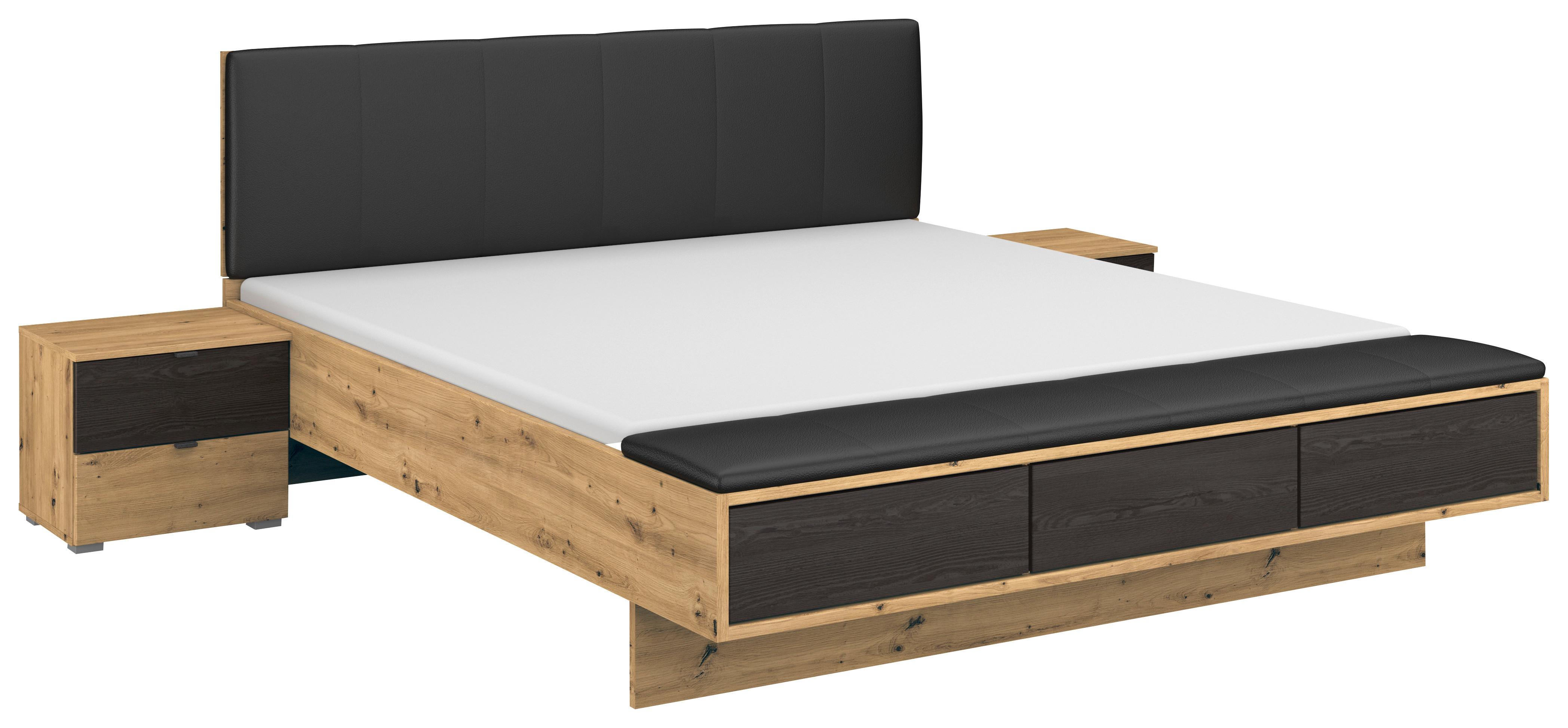 Bettanlage Apollon m. Sitzbank ca. 180x200 cm Schwarz/Eiche - Schwarz/Eiche Artisan, MODERN, Holzwerkstoff/Textil (180/200cm) - Rauch Möbel