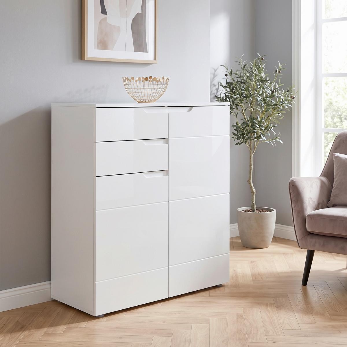 Komoda Hilton - bijela/srebrne boje, Moderno, drvni materijal/plastika (100/119,8/40cm) - Modern Living