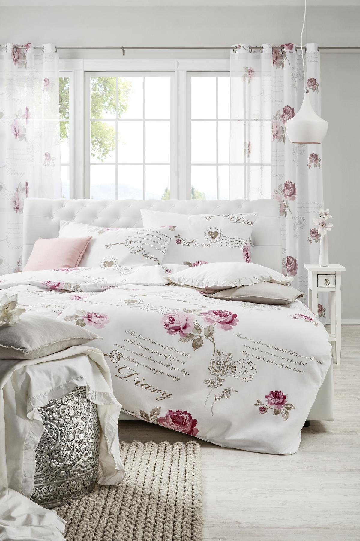 ZAVJESA S RINGOVIMA DIARY ROSE - bijela, Romantično / ladanjski, tekstil (140/245cm) - Modern Living