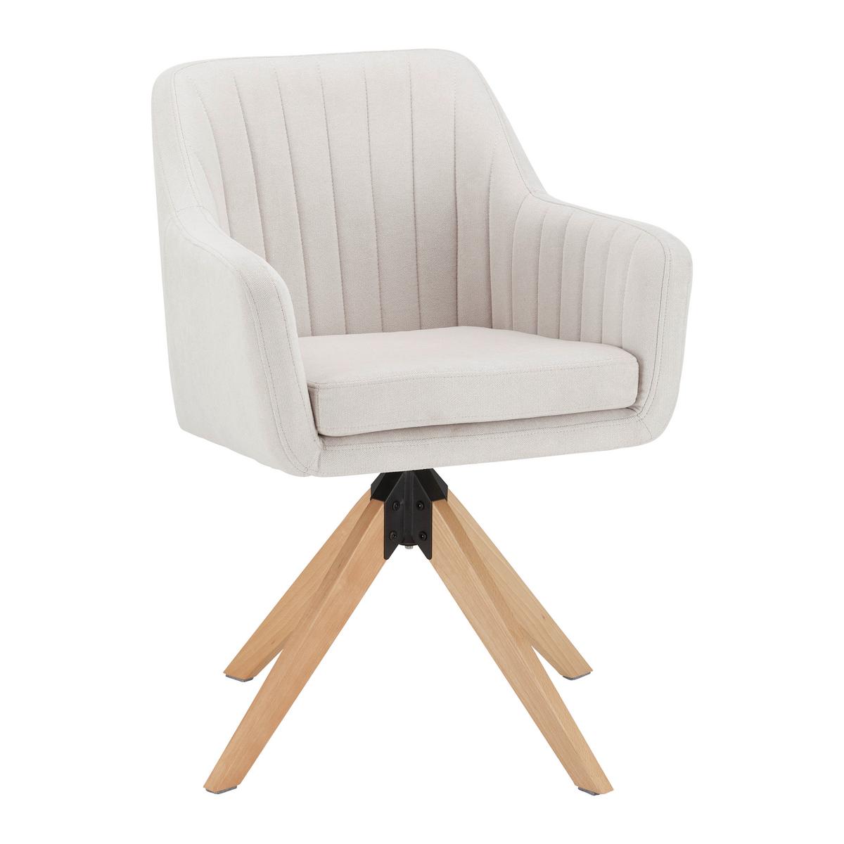 Armlehnstuhl Lucita Beige Samt Drehbar Gepolstert - Beige/Naturfarben, MODERN, Holz/Textil (58/87/60cm) - Bessagi Home